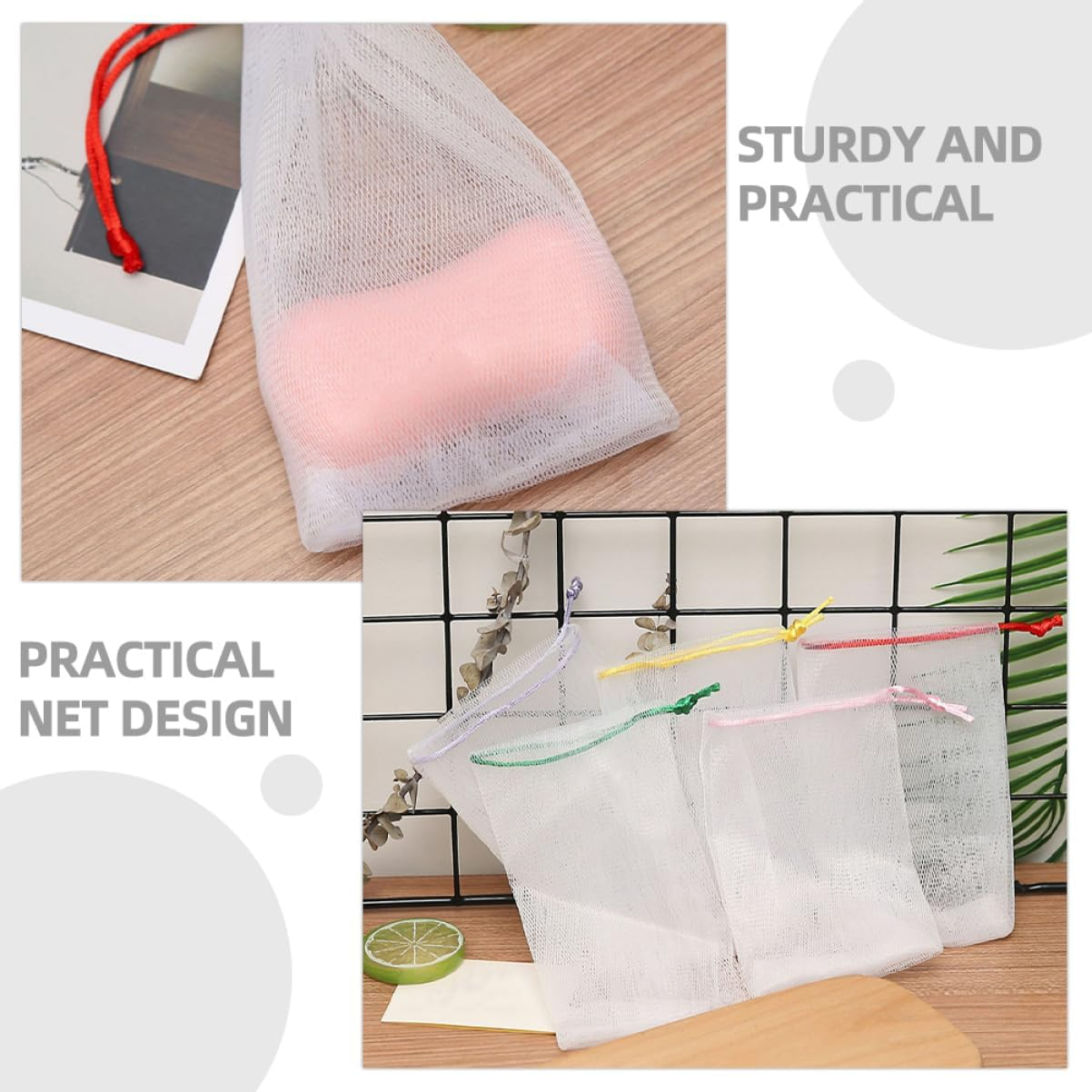 Cabilock 90Pcs Pe Mesh Soap Bags Soft Shower Soap Pouches Mesh Pouch for Bar Shampoo Storage Versatile Net Bag image number 1