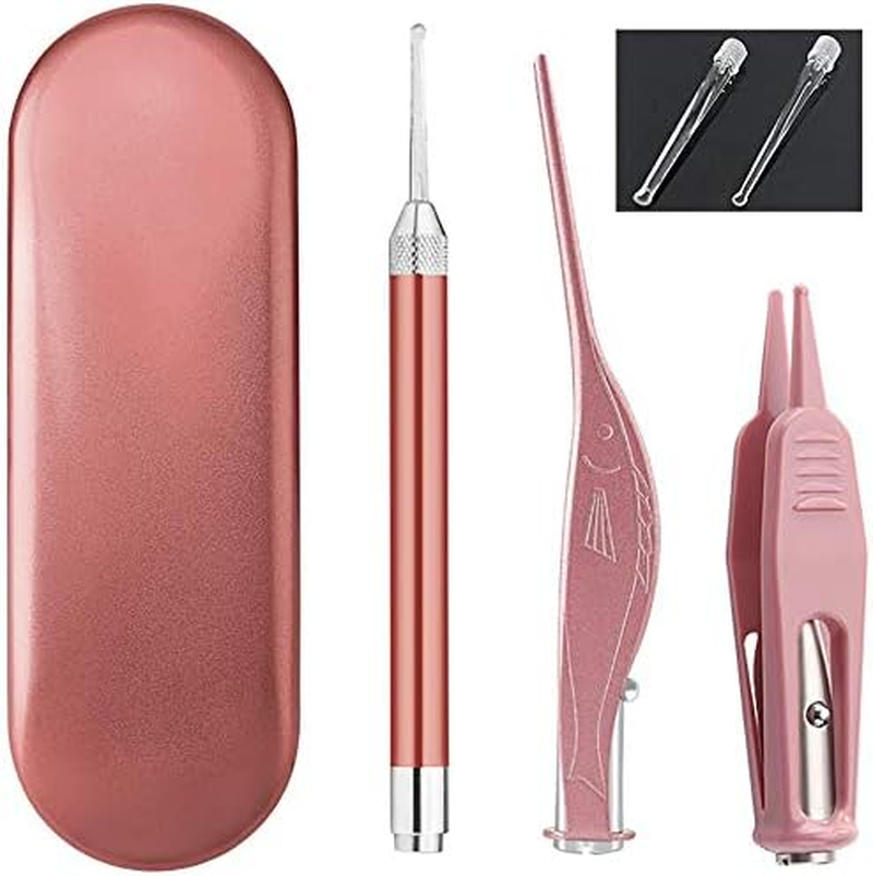 3 Pcs Earwax Removal Tools, Earwax Spoon & Nose Cleaning Tweezers Clip with LED Flash Light, Ear Pick Cleaner Kit with Storage Box, Safety Ear & Nose Health Care Clean Accessories for Baby Kids Adult