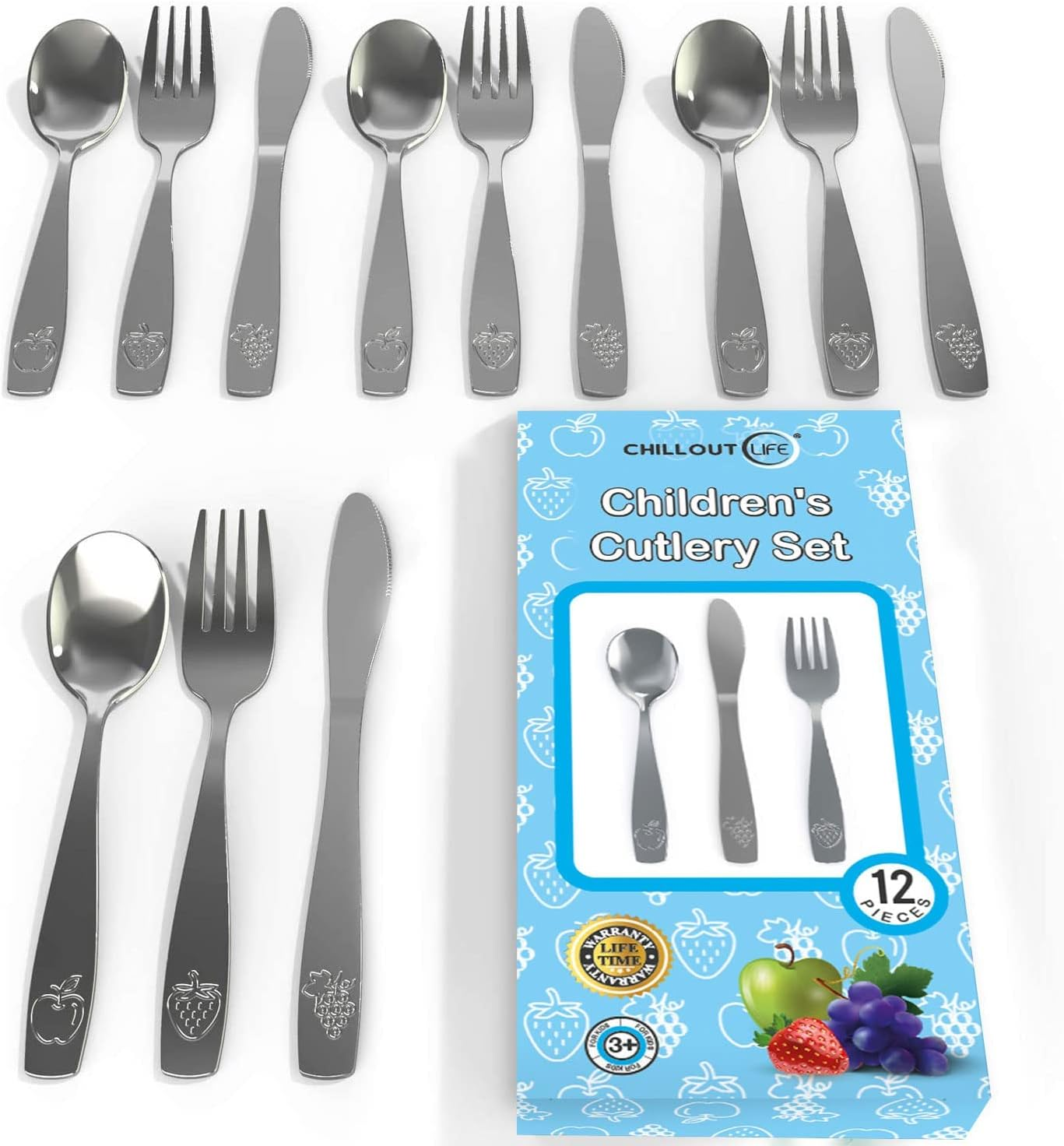 12 Piece Stainless Steel Kids Silverware Set - Child and Toddler Safe Flatware - Utensil Set Includes 4 Small Spoons, 4 Forks & 4 Knives - UV Rainbow
