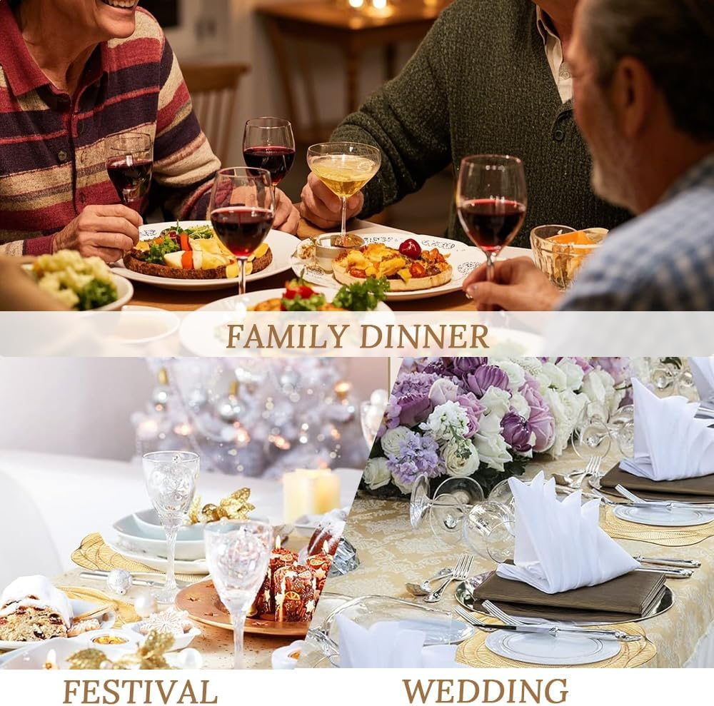 12-Piece Set of Rose Placemats, Hollow Dining Table and Cup Non-Slip Mats for Kitchen, Living Room, Dining Room, Bar Counter, Wedding Party Decoration (Gold) image number 3