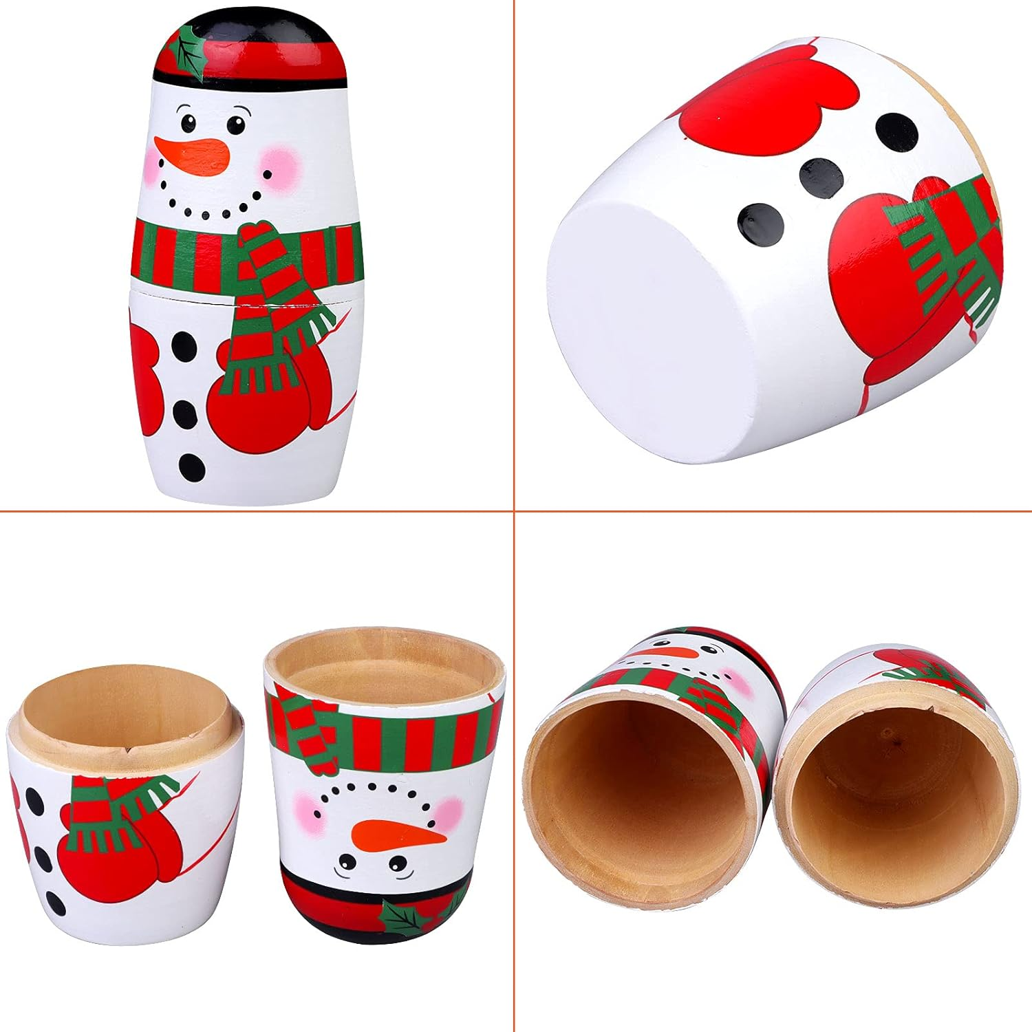 Russian Matryoshka 5 Pieces Snowman Nesting Dolls Hand Painted Figurines Wooden Stacking Dolls for Birthday Party Home Decoration, Children Kids Christmas New Year Toy image number 4