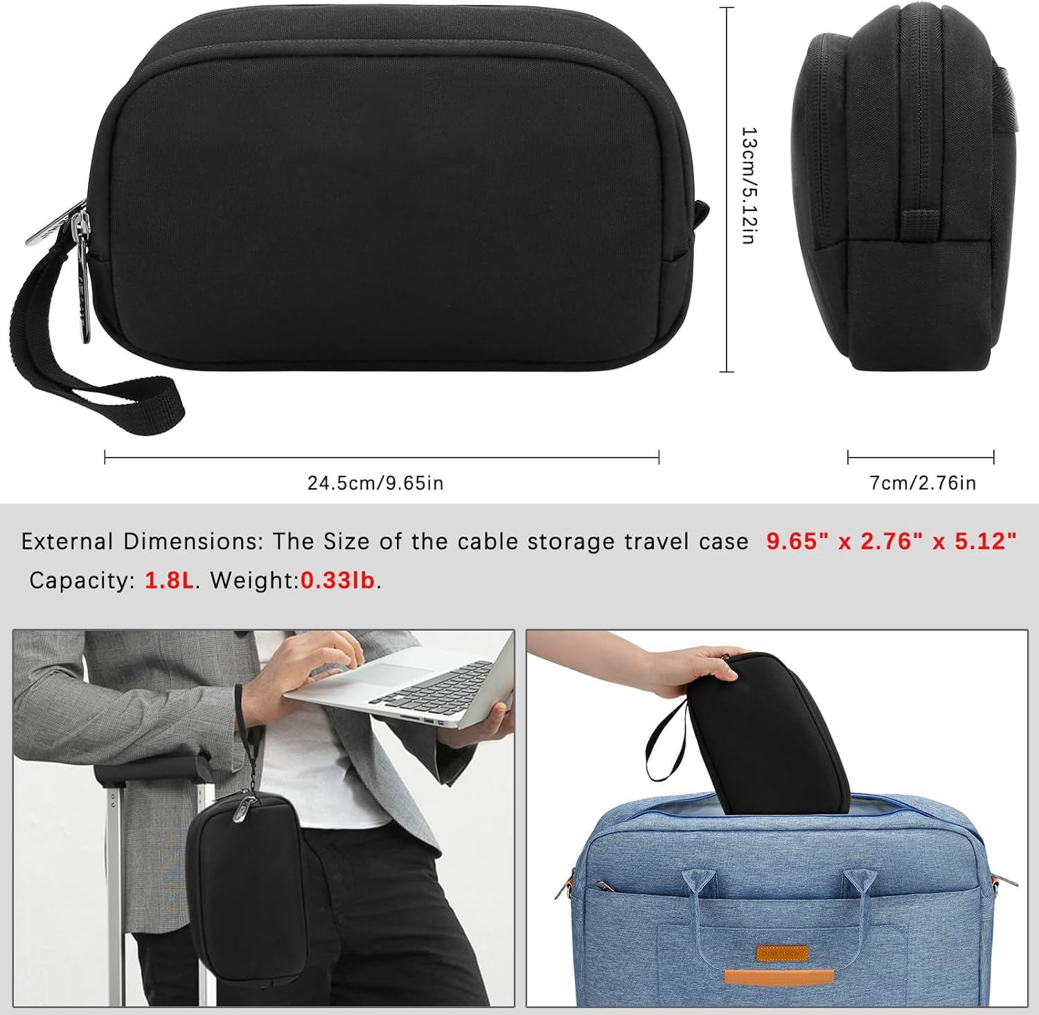 DOB SECHS Cable Bag Accessory Bag, Cable Organiser Travel Electronics Bag Tech Pouch Cable Bag for Hard Drive, Laptop Accessories, Charging Plug, Power Bank, Charging Cable, Mouse, Travel Gadgets,