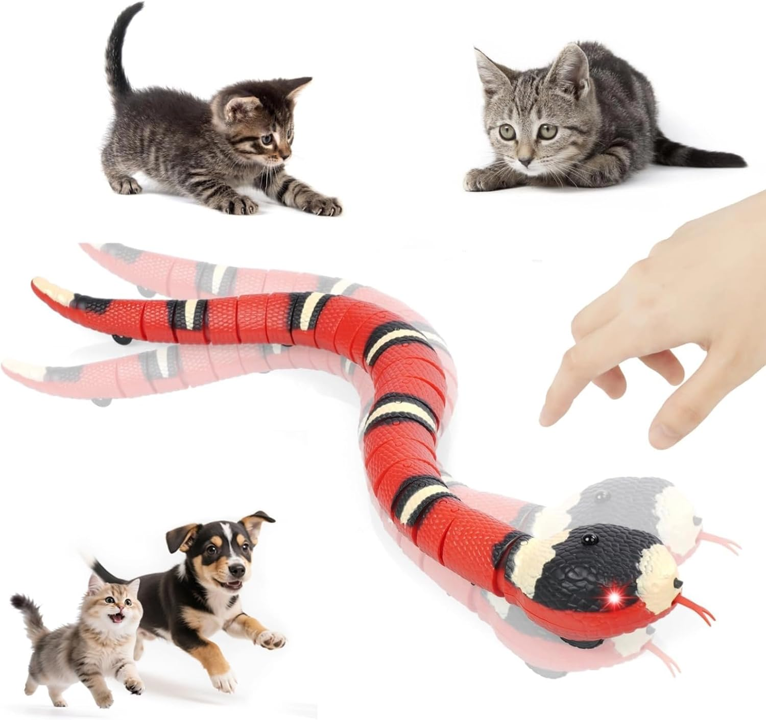 Adiwo Smart Sensing Snake Toy, Electric Cat Snake Toy, USB Simulation Snake Cat Interactive Toys, Retractable Tongue & Swinging Tail, Party Halloween Tricky Realistic Fake Snake Toy for Cats Dogs Pet image number 6