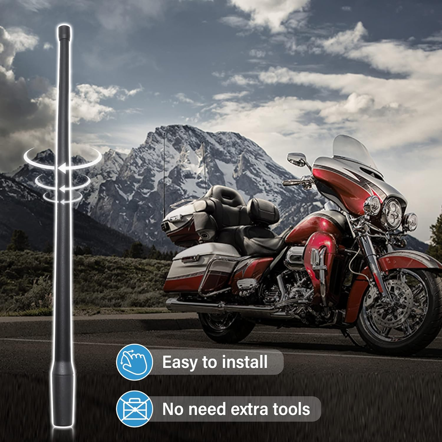 Anina 2PC 13 Inch Antenna Mast for 1998-2022 Harley Davidson Motorcycle Aerial Antenna for FM/AM Radio Signal Reception Car Wash Proof - Durable Flexible Rubber image number 4