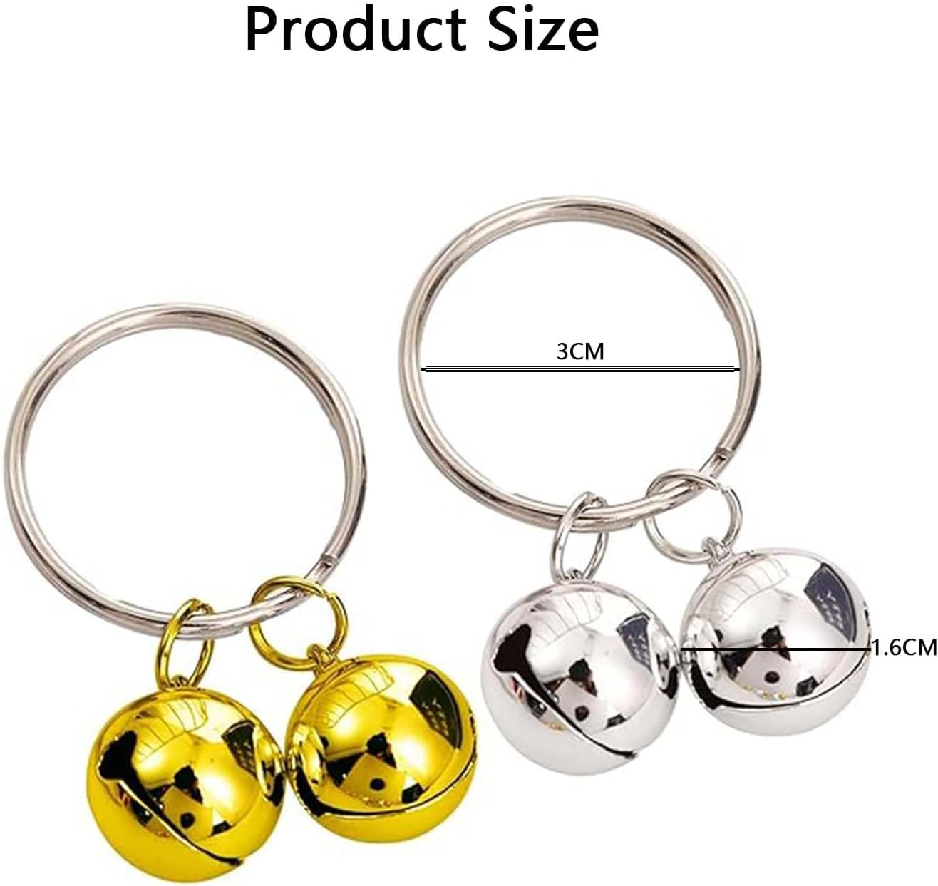 2 Pcs Dog and Cat Bells,Extra Loud Cat Dog Collar Copper Pendant Bells,Collar round Pet Tracker Bell,Alert Dogs Bell Key Rings Pendant Decoration for Dogs and Cats Harness Training(Gold, Silver) image number 4