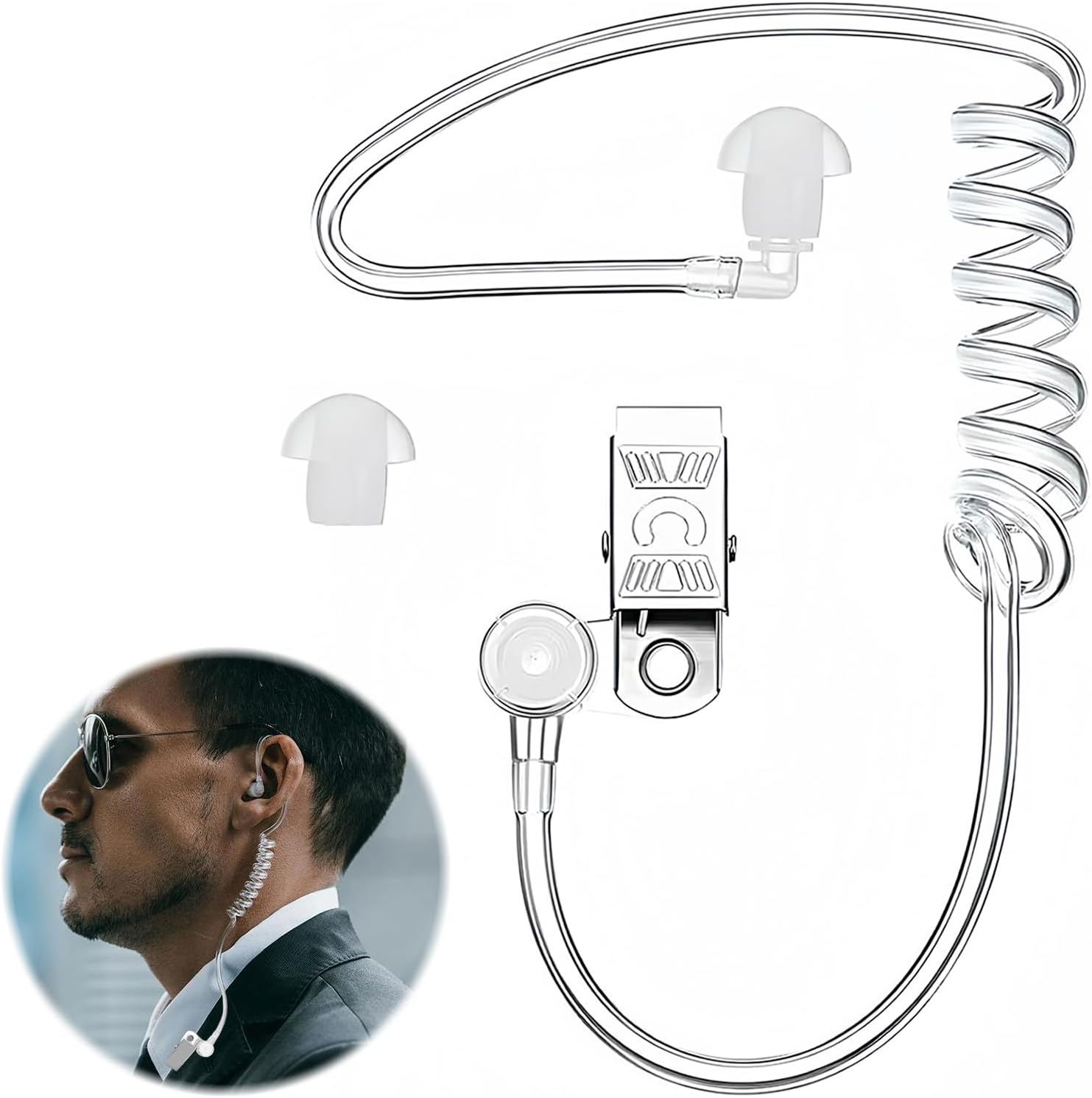 Earphones Sound Tube for Radios, Sound Tube Ear Insert, Bi-Directional Receiver, Transparent, Includes Retaining Clip and Earplugs, Suitable for Intercoms, One-Ear Headphones image number 3