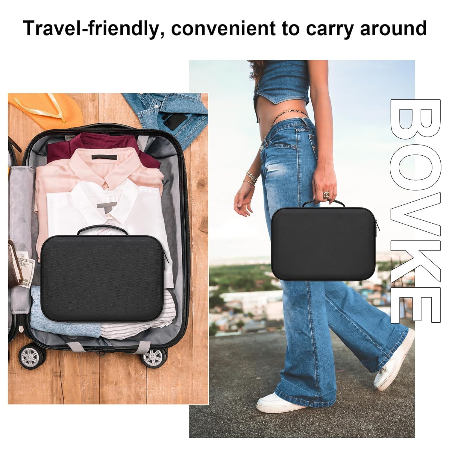 BOVKE Hard Case for Smart Nebulizer for Breathing Problems, Desktop Inhaler Nebulizer for Home Use, Storage Bag for Digital Asthma Nebulizer Machine for Adults and Kids, Space for Masks, Cables, Black image number 6