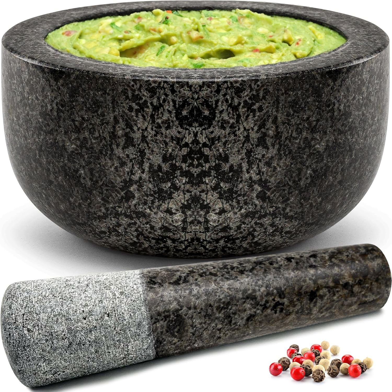 Heavy Duty Large Mortar and Pestle Set,100% Granite, Non Slip Base, Make Fresh Guacamole, Salsa, Pesto, Stone Grinder Bowl, Herb Crusher, Spice Grinder (Black(Polished), 2Cup) image number 5