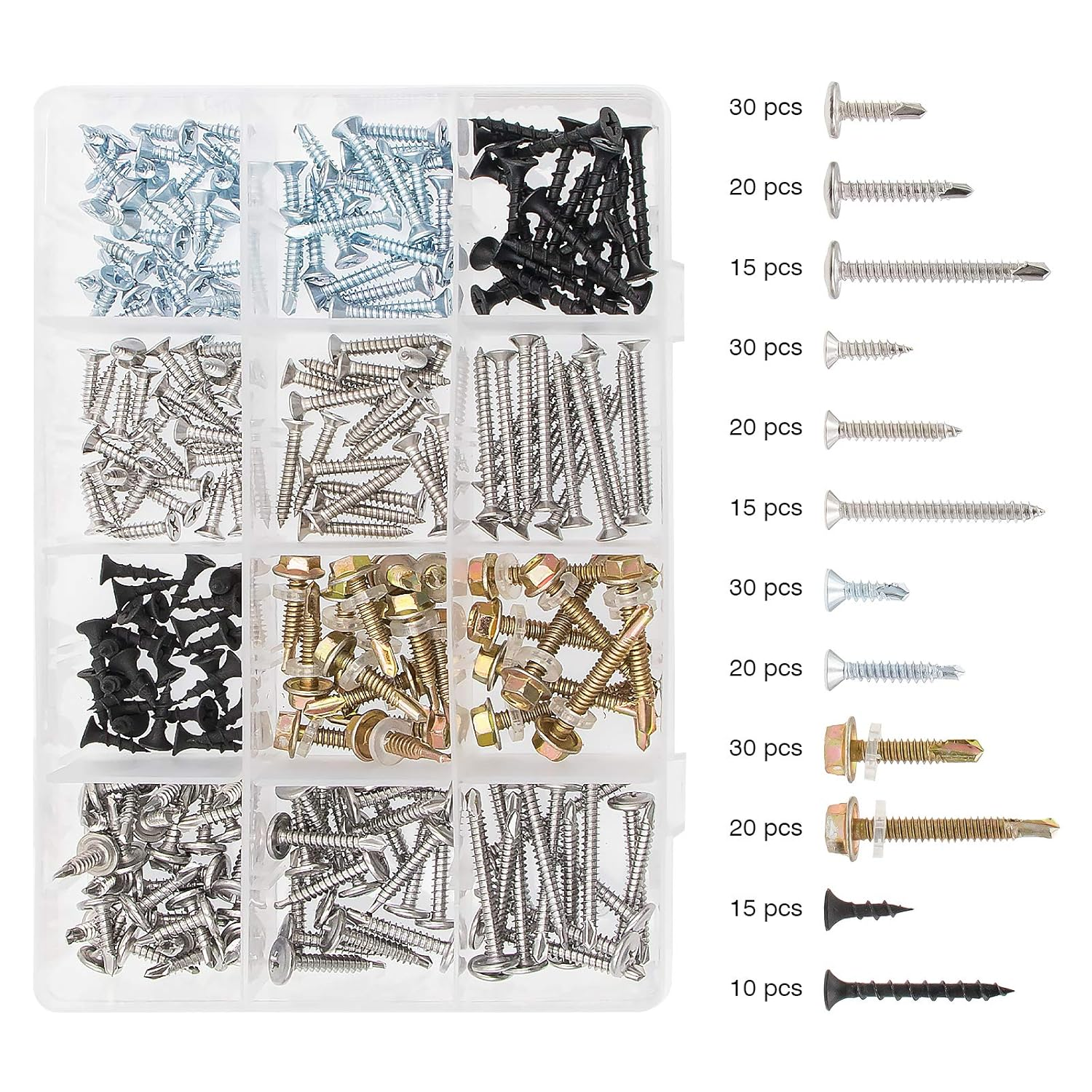 Zmbroll Self Drilling & Self Tapping Screws Assortment Kit Set for Drywall Screws, Sheet Metal and Wood Screws image number 2