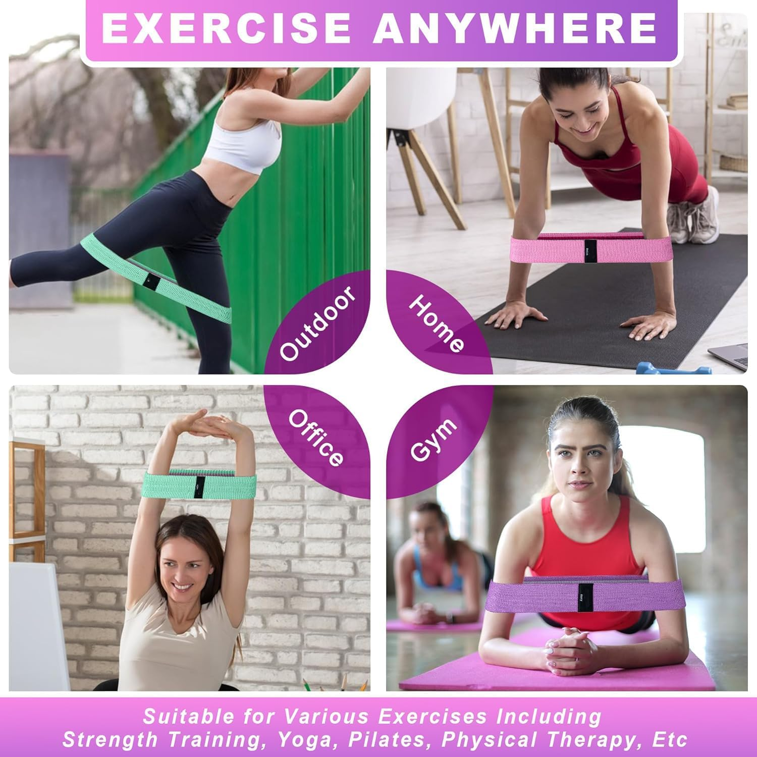 Fabric Resistance Bands, 3 Level Non-Slip Exercise Booty Bands for Men & Women Leg and Glutes - for Home and Gym Workout image number 2