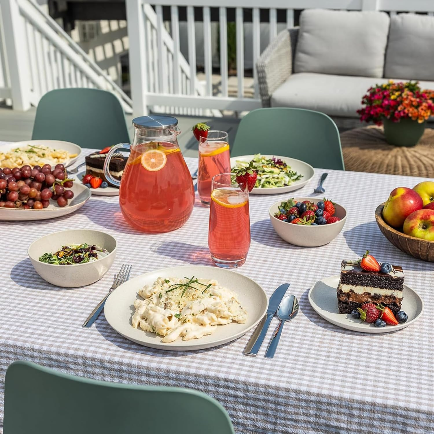 18Pcs Wheat Straw Dinnerware Sets, KELIOO Kids Plastic Plates and Bowls Cups Set, Unbreakable Reusable Dinnerware Microwave Safe Dishes Set for Kitchen, Dorm, Camping, RV, Picnic (Beige) image number 1