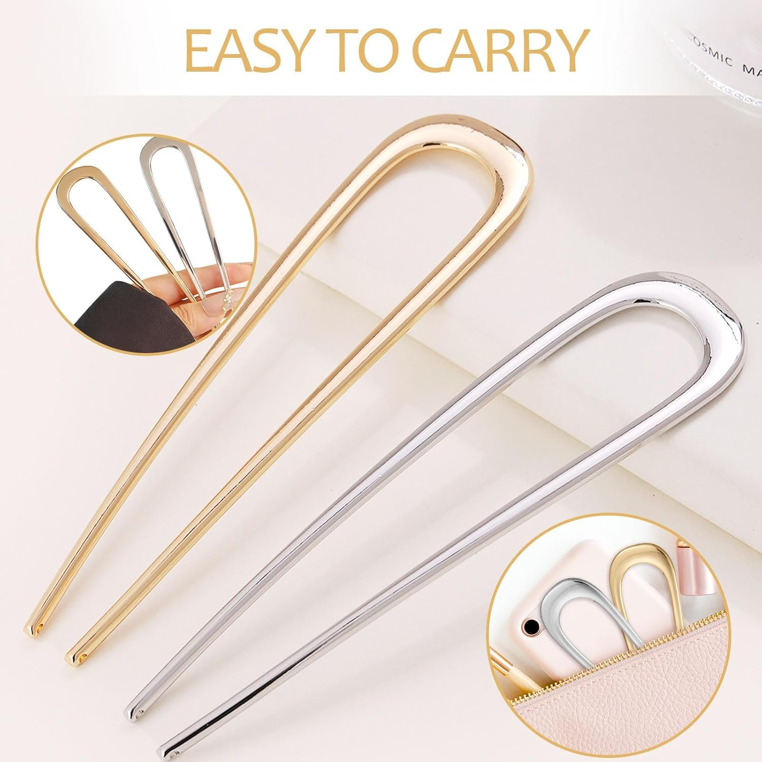 Hanyousheng 2 Pcs Metal French Hair Pins, U-Shaped Hair Pins French Twist Hair Pins, French Pins for Thick Hair, Hair Sticks for Buns, Hair Pins for All Hair Types, for Women Hairstyle Accessories image number 3