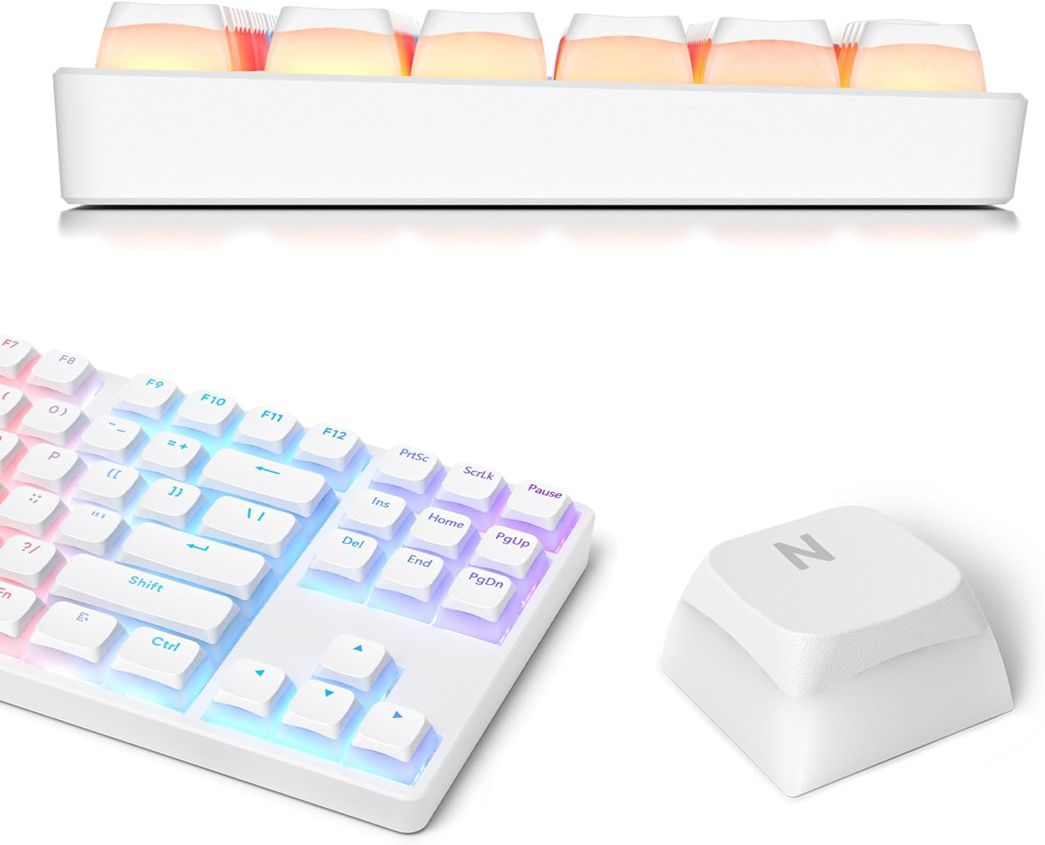 Ussixchare PBT Pudding Keycaps Set 117 Keys, Double Shot Translucent XDA Profile for ISO & ANSI Layout 61/68/84/87/104 Keys Mechanical Keyboard, White Pudding image number 5