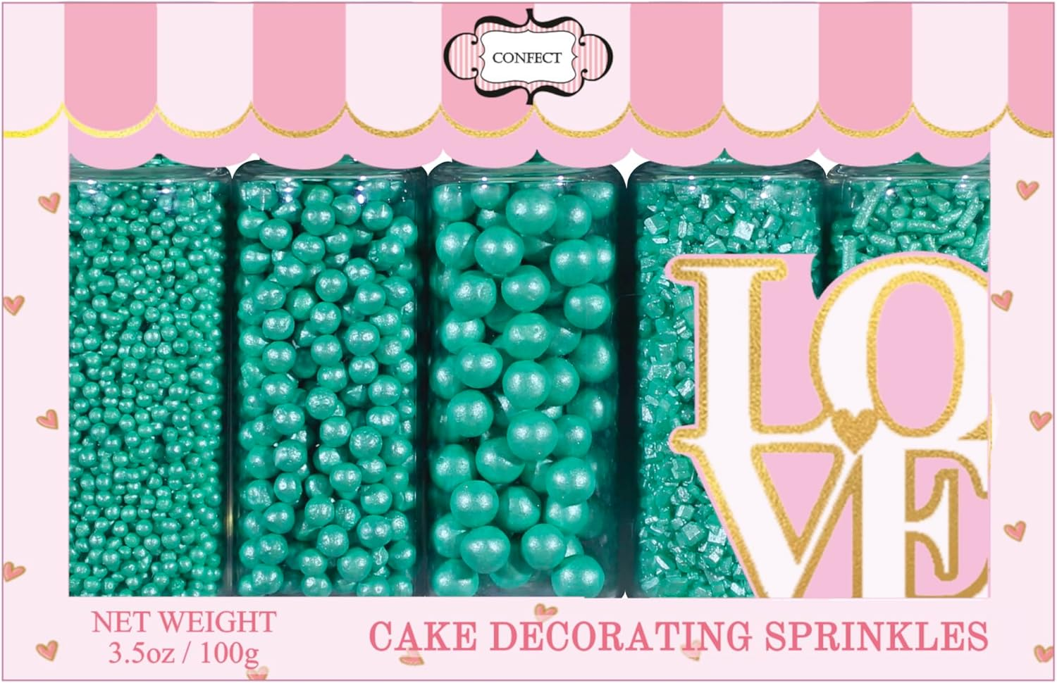 Confect Sprinkles for Cakes & Cupcakes Decoration | Assorted Pack of 5 Refreshment Bash Frosted Mint Green Sprinkles | Celebration Sprinkles | Edible Mix Dragees, Jimmies & Sparkling Sugar - 3.5 Oz image number 1