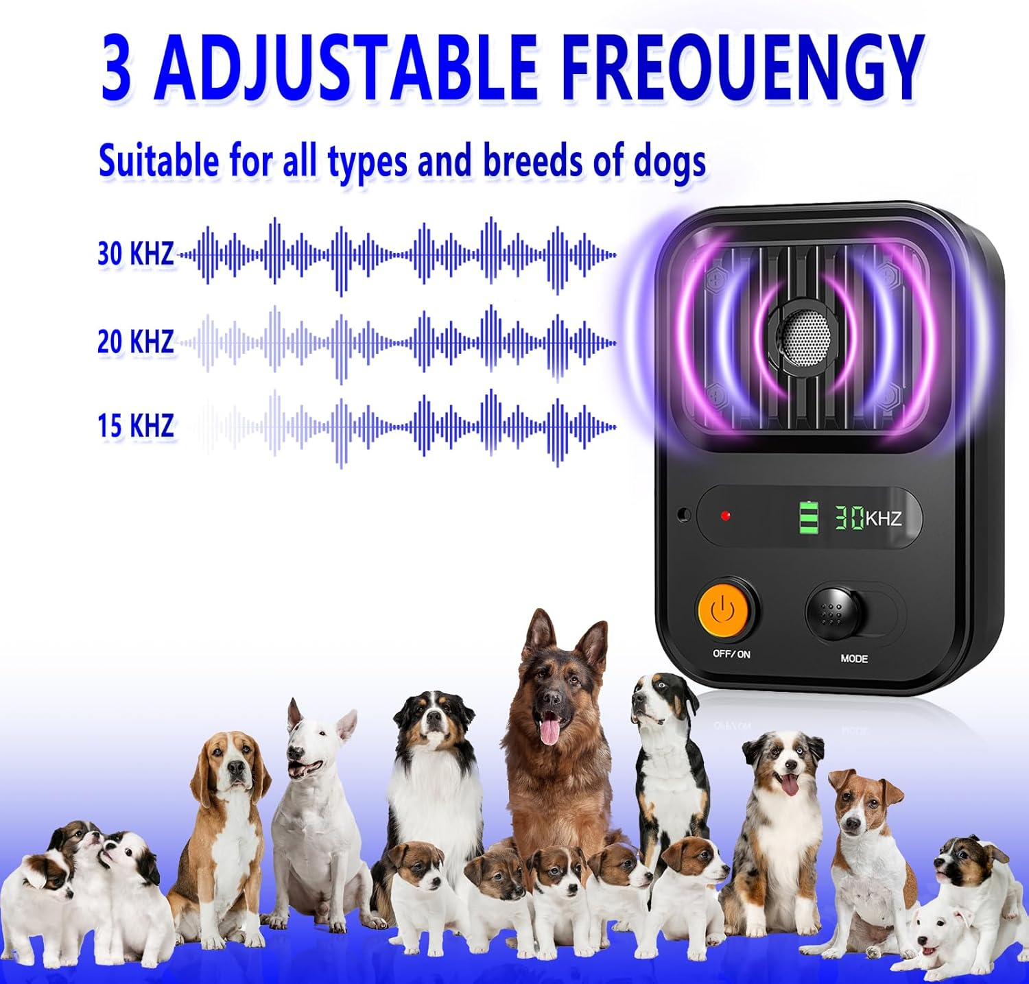 Anti Barking Device for Dogs,Ultrasonic Dog Bark Control Devices,Bark Recognition Silencer,3 Modes Range Deterrent of up to 50 Ft,Rechargeable Waterproof Digital Display,For Indoor and Outdoor(Black1) image number 6