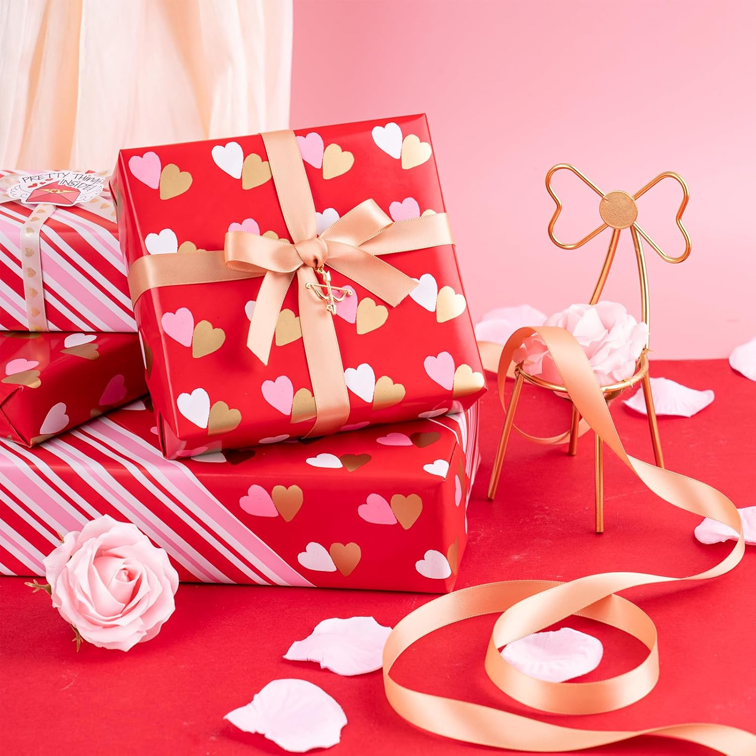 WRAPAHOLIC Reversible Valentine'S Day Wrapping Paper - Mini Roll - 17 Inch X 33 Feet - Double Love Heart Design for Wedding, Anniversary, Birthday, Holiday, Party image number 1