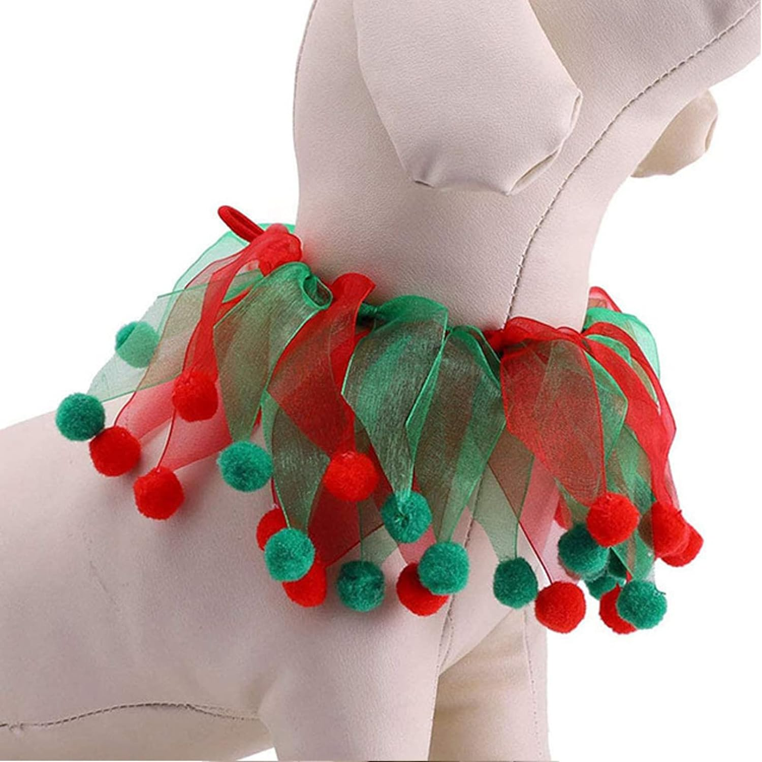 2PCS Dog Cat Christmas Costume Christmas Collar and Elf Headband Christmas Red and Green Collar Costume for Puppy Kitty Christmas Pet Party Dress Xmas Set Clothes (A) image number 2