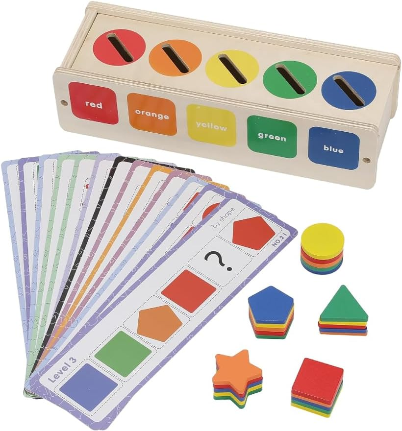 Wooden Montessori Toys for Toddlers - Color Sorting & Stacking Toy Includes 25 Wooden Building Blocks of 5 Different Shapes & Colors to Improve Color Recognition, Hand Eye Coordination, & Motor Skills image number 4