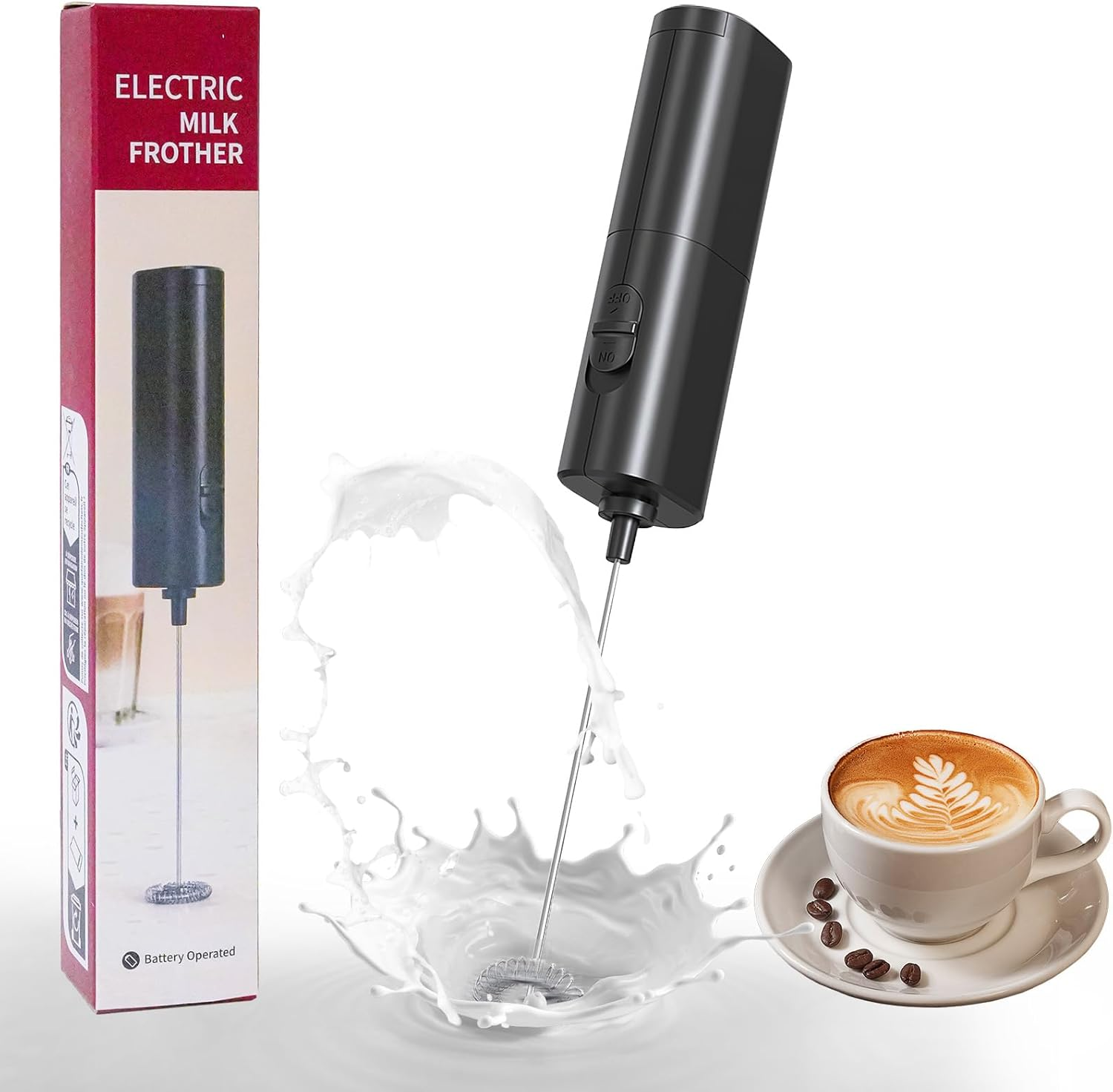 YARRAMATE Milk Frother Handheld, Fast Battery Operated Electric Whisk, Hand Held Milk Frother, Coffee Frother Maker for Lattes, Cappuccino, Matcha, Hot Chocolate (Black)