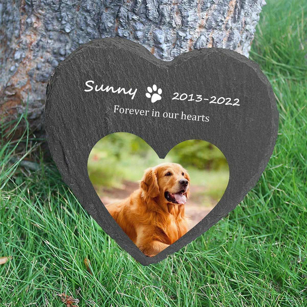 Animal Gravestone, Slate Memorial Stone, Gravestone Dog Cat, Memorial Plaque Gravestone, Animal Memorial Stone in Heart Shape, Diameter 20 Cm (Does Not Support Custom Patterns) image number 6