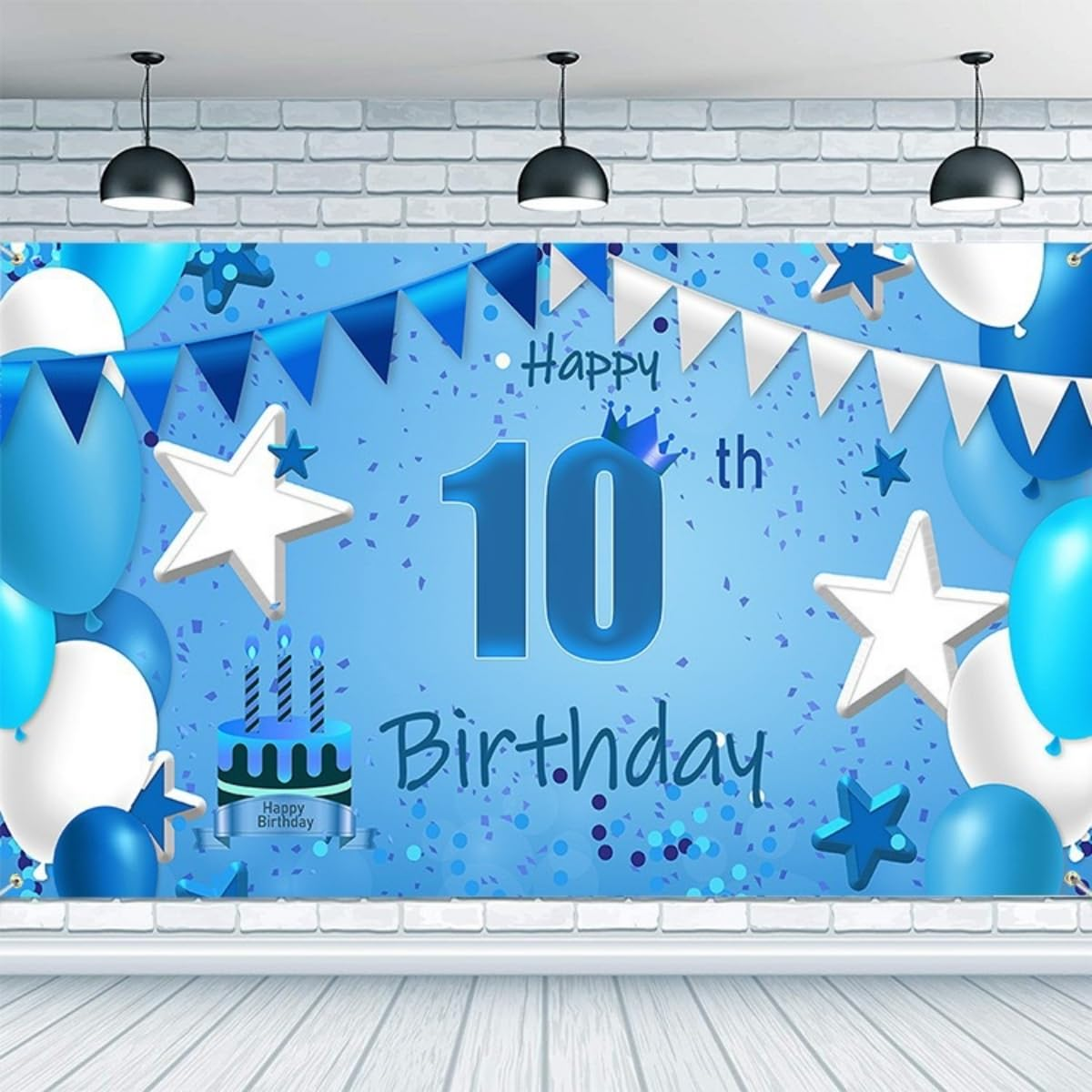 Costume Bay Blue Happy Birthday Backdrop Banner 180 * 110 Cm Large Background Cloth Photo Party Large Decoration Sign for Birthday Party (Blue - 40Th, ONE)