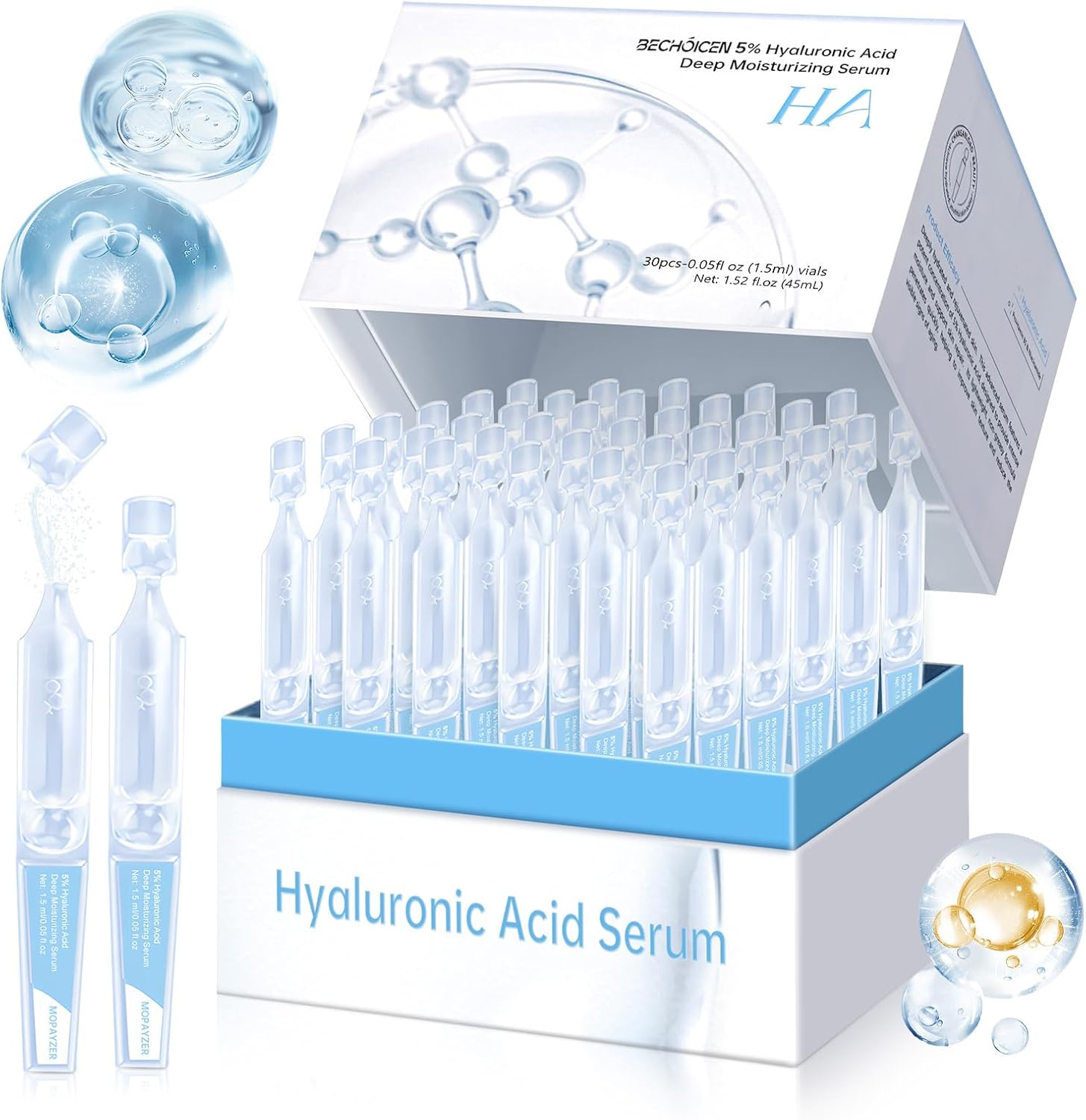 60 Pcs 5% Hyaluronic Acid Serum Ultra-Hydrating Vials,Hyaluronic Acid Tubes,Wake Nature'S Premium Hyaluronic Serum,Single-Use Ultra-Hydrating Essence for Face image number 1