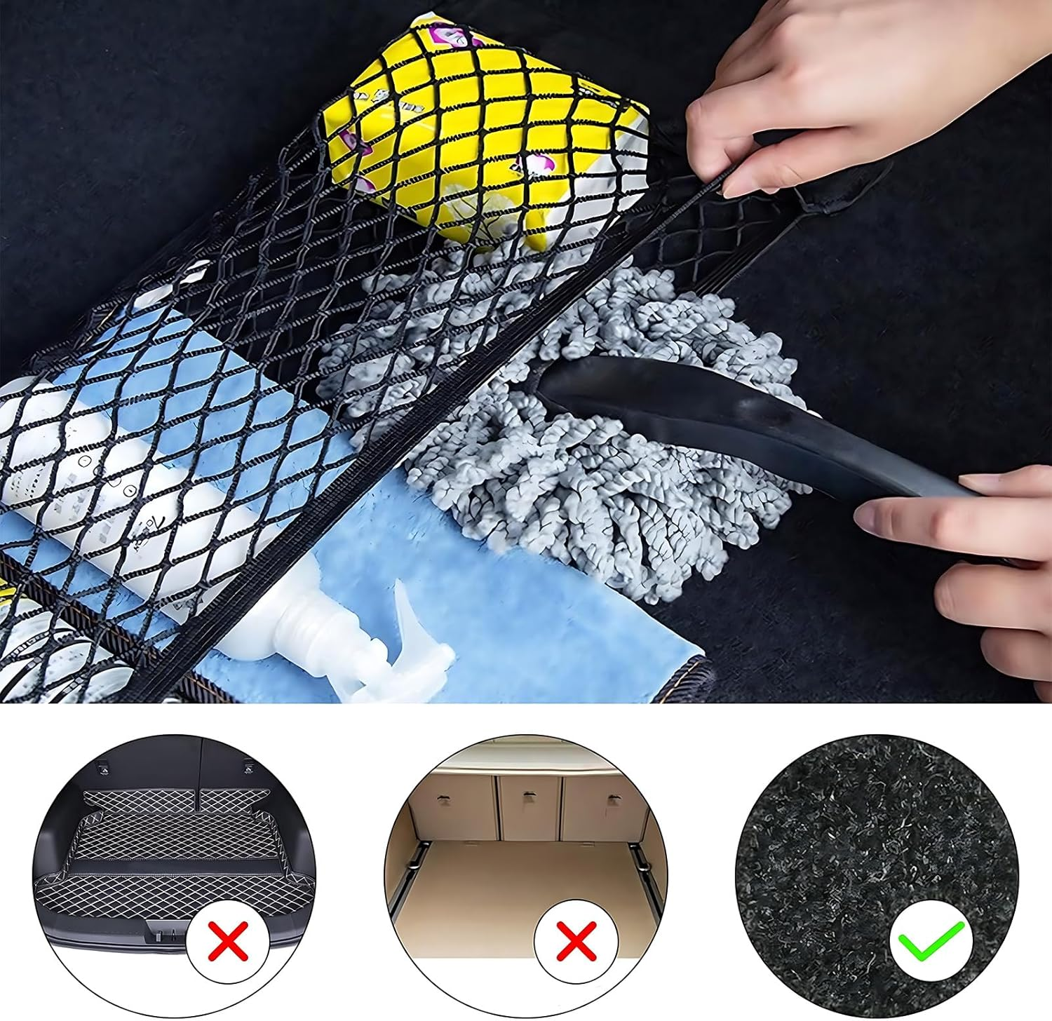 CHEUNGHAO 2-Pack 25X80Cm Elastic Mesh Storage Pockets with Hook & Loop Tape - Versatile Cargo Net Wall Sticker Bags for Car, RV, and Home Organization image number 2
