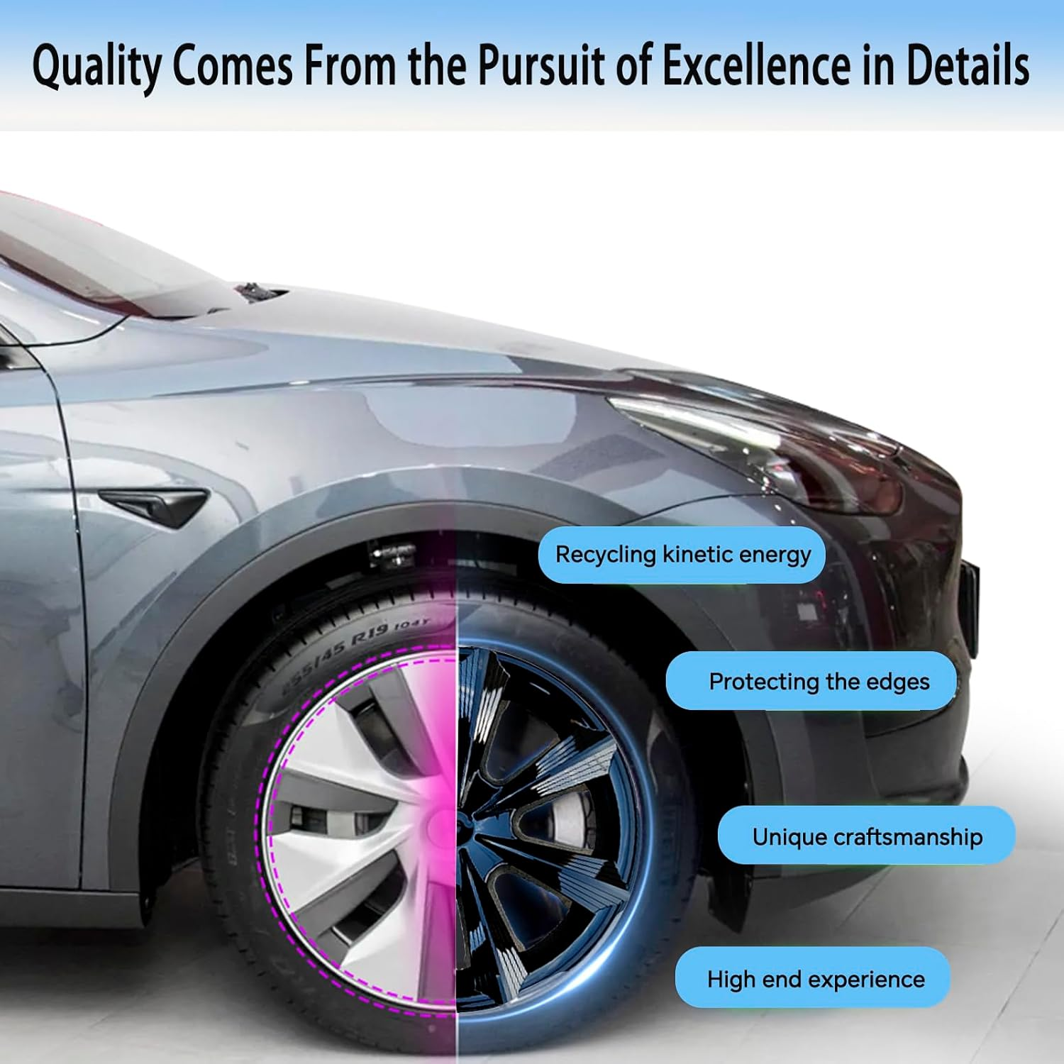 4 Pcs Wheel Covers Fit for Tesla Model Y Hubcaps 19 Inch Abs Bright Black Rim Protector Hubcaps Compatible with 2019 2020 2021 2022 2023 2024 Model Y Accessories image number 5