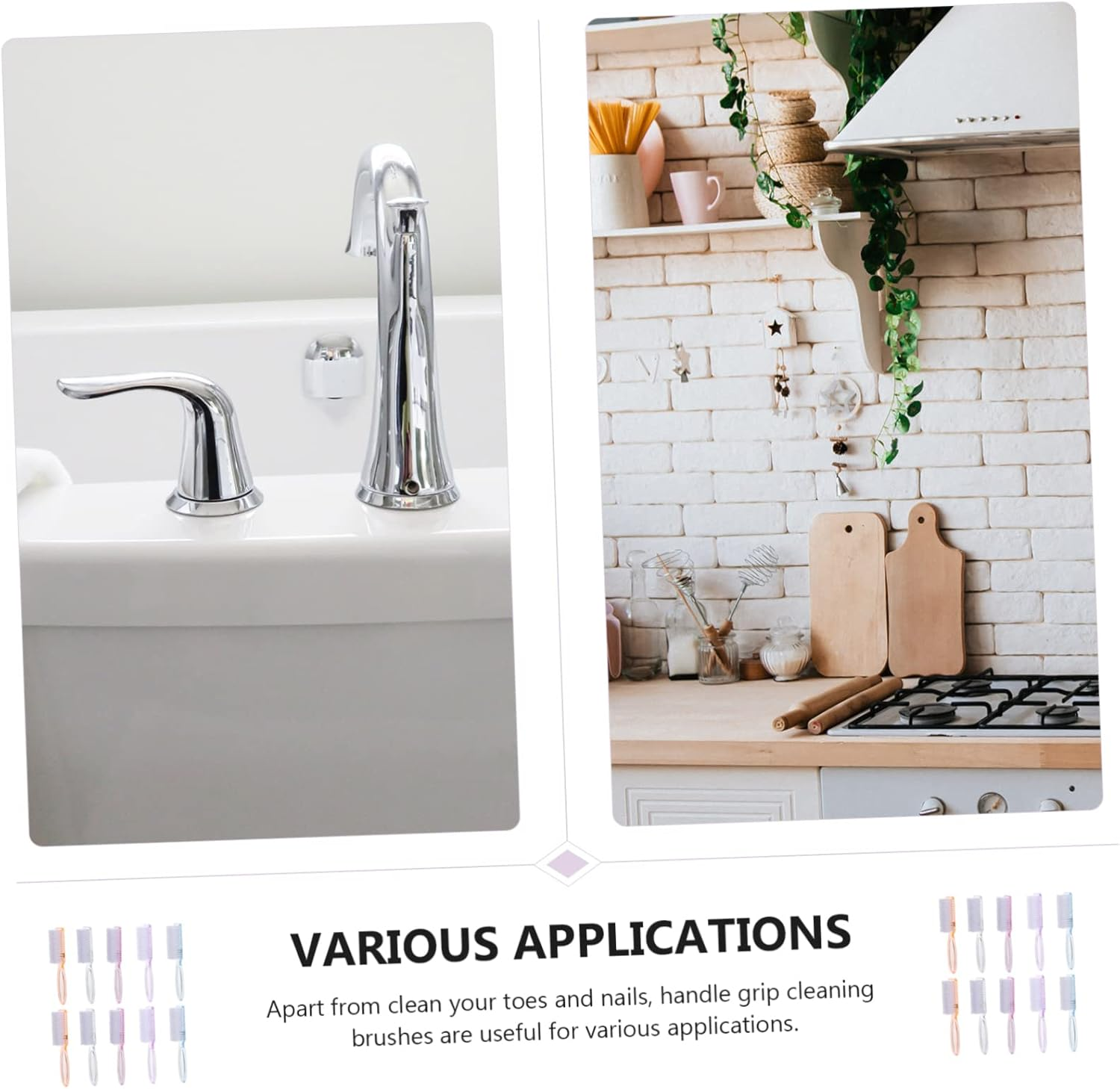 ADOCARN 10Pcs Handle Nail Fingernail Brush Set Nail Cleaning Brush for Hand Fingertip Toe Kitchen Bathroom Garden Ergonomic Design image number 4