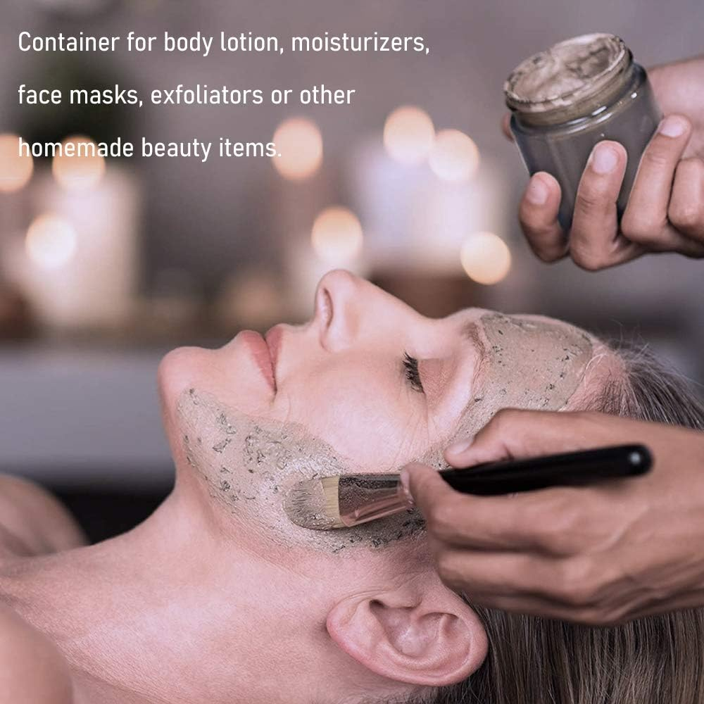 1 Oz Small Glass Containers, Tecohouse Glass Jars with Woodgrain Lids & Inner Liners, Reusable Travel Containers for Creams, Makeup, Lotion, Cosmetic - 4 Pack