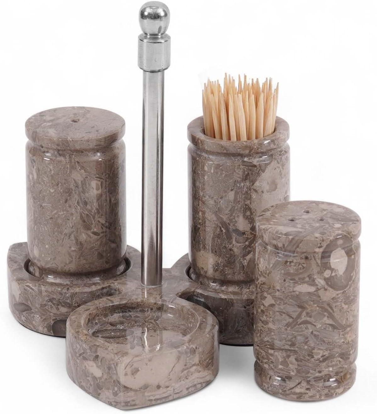 Verona Marble Salt & Pepper Shaker Set with Tray