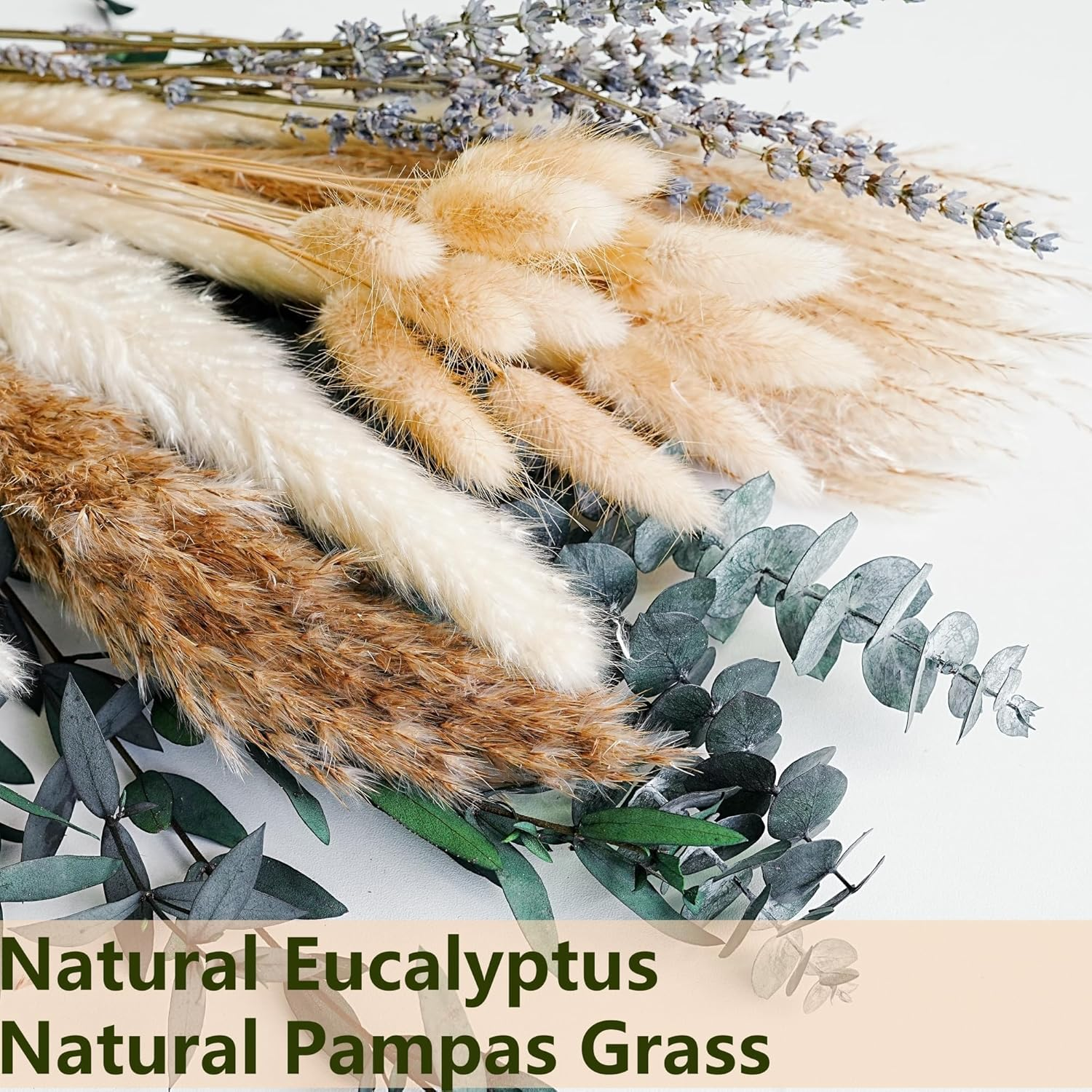 100 PCS Green Pampas Grass Boho Bouquet &ndash; Exquisite Lavender and Eucalyptus Dried Flower Arrangements for Western Boho Decor &ndash; Rustic Flowers for Your Bohemian Home, Bedroom, and Wedding Table D&eacute;cor image number 5