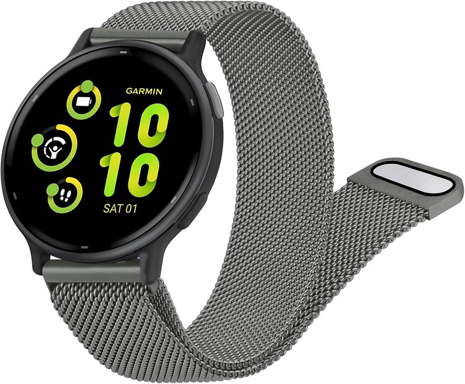 Metal Stainless Steel Band for Garmin Vivoactive 5 Band, Garmin Venu 2 plus Bands Women Men, 20Mm Adjustable Comfortable Magnetic Milanese Replacement Strap for Garmin Vivoactive 5/3/3 Music/Active 5