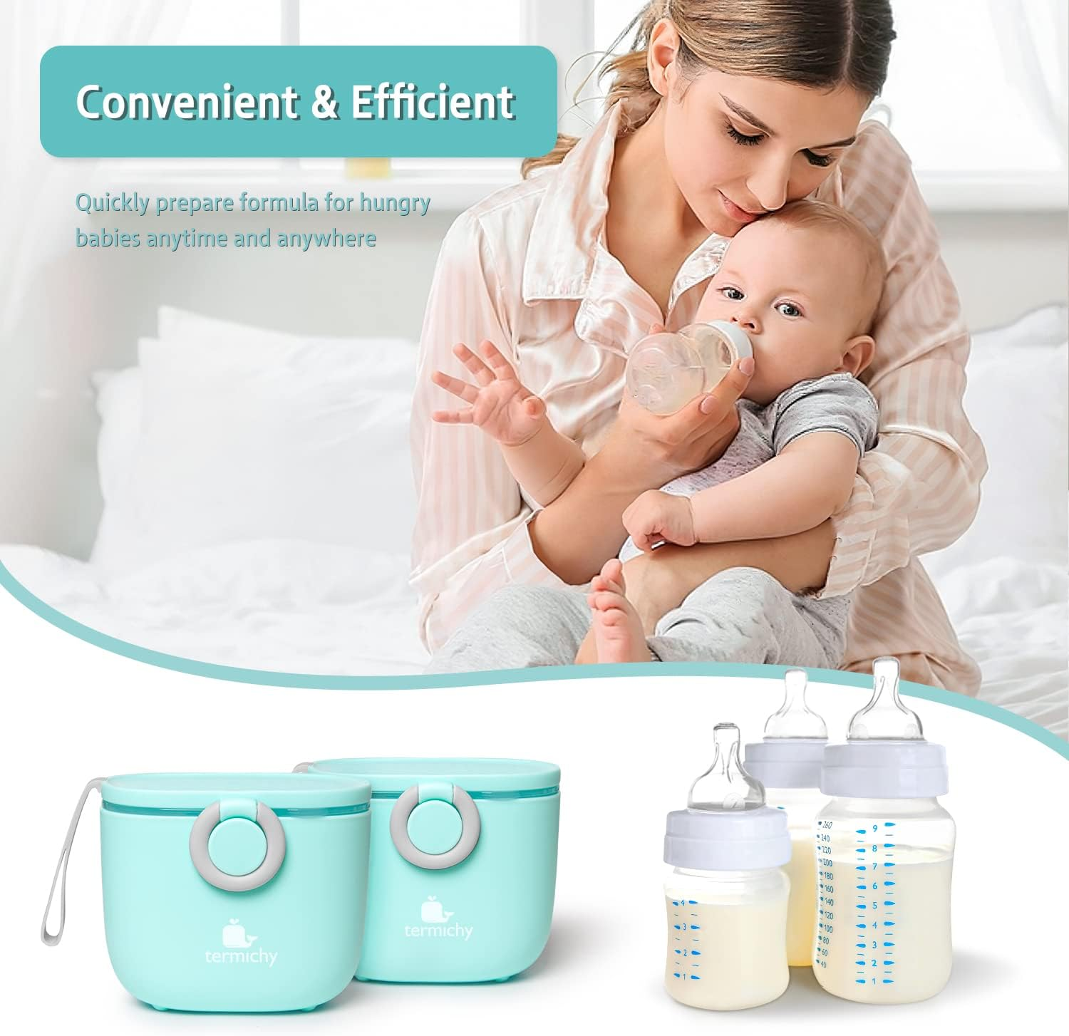 Termichy Baby Formula Dispenser, Portable Milk Powder Dispenser Container with Carry Handle and Scoop for Travel Outdoor Activities with Baby Infant, 8.8OZ, 0.55LB, 250G (Blue) - L-Light Grey image number 4