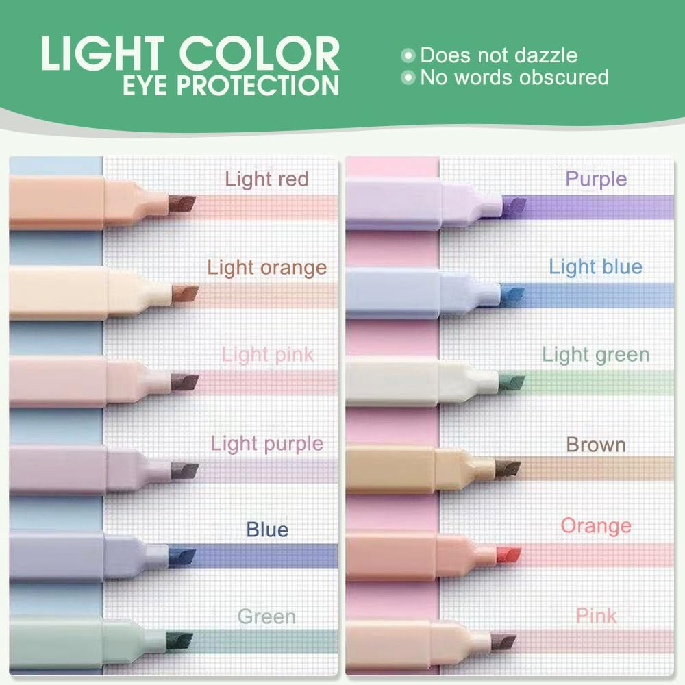 Sonicefit 12PCS Aesthetic Highlighters, No Bleed Bible Pastel Highlighter Set, Assorted Colors Highlighters Markers, Dual Tip Bible Planner Pens School Supplies, Quick Dry Book Annotating Highlighters image number 6