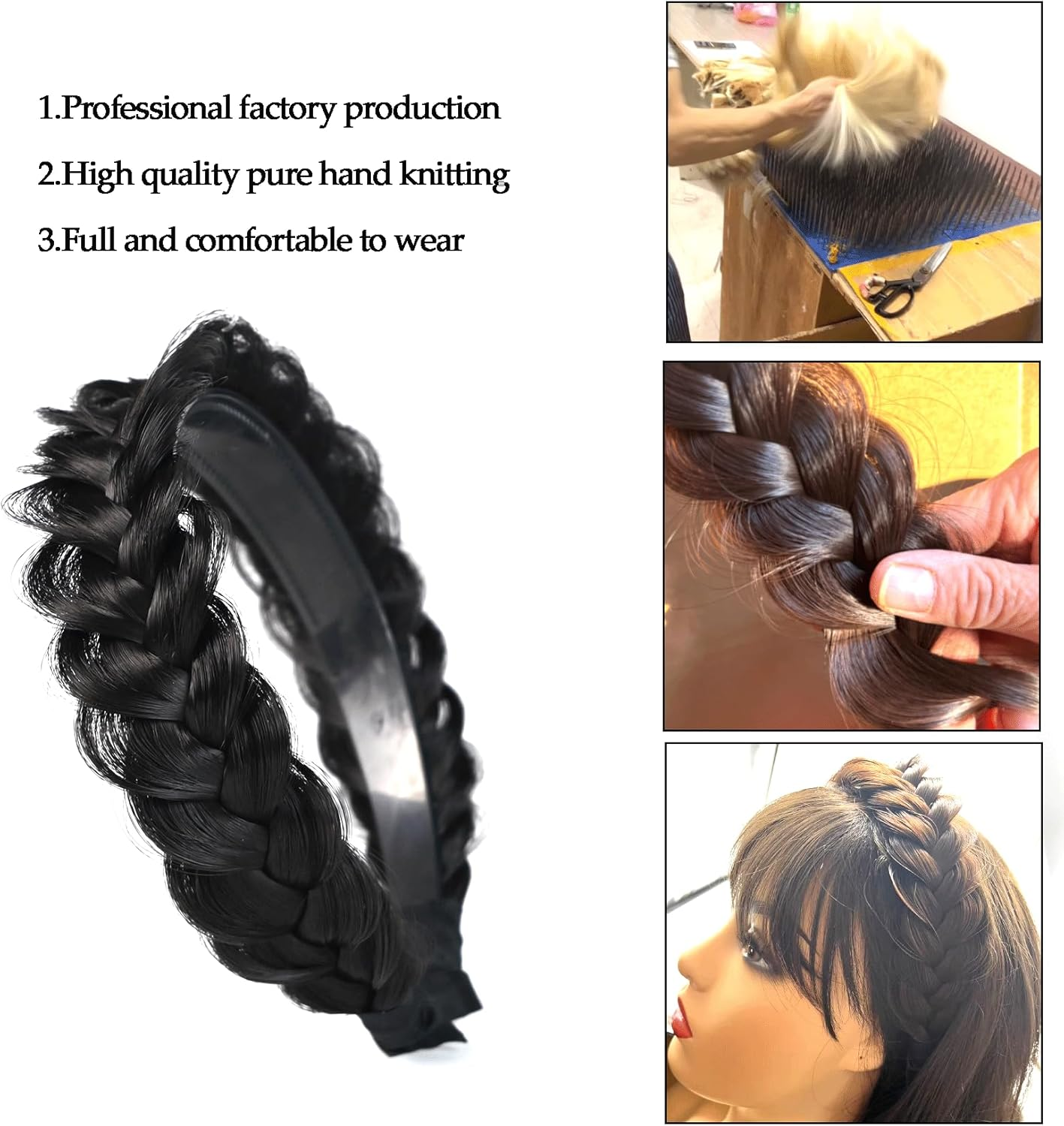 TOECWEGR Braided Headband Withtooth Wide Braid Messy Hair Hoop Womenfashion Hair Accessories (Dark Brown Black 2A)