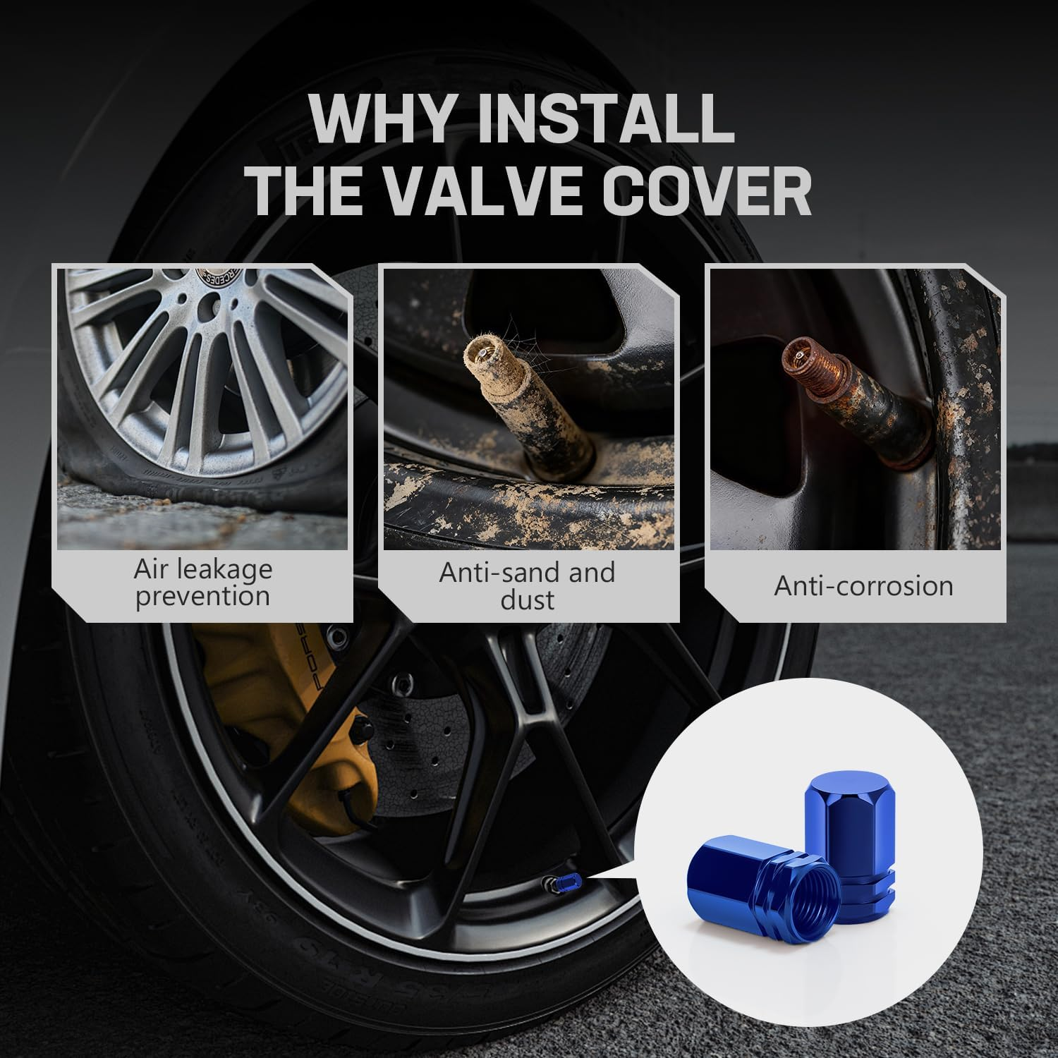 Tire Valve Caps,10 Pack Universal Air Valve Car Tire Valve Stem Caps Wheel Valve Covers Leak-Proof Air Protection Cap Fits Cars, Trucks, Bikes, Motorcycles, Bicycles (Blue) image number 5