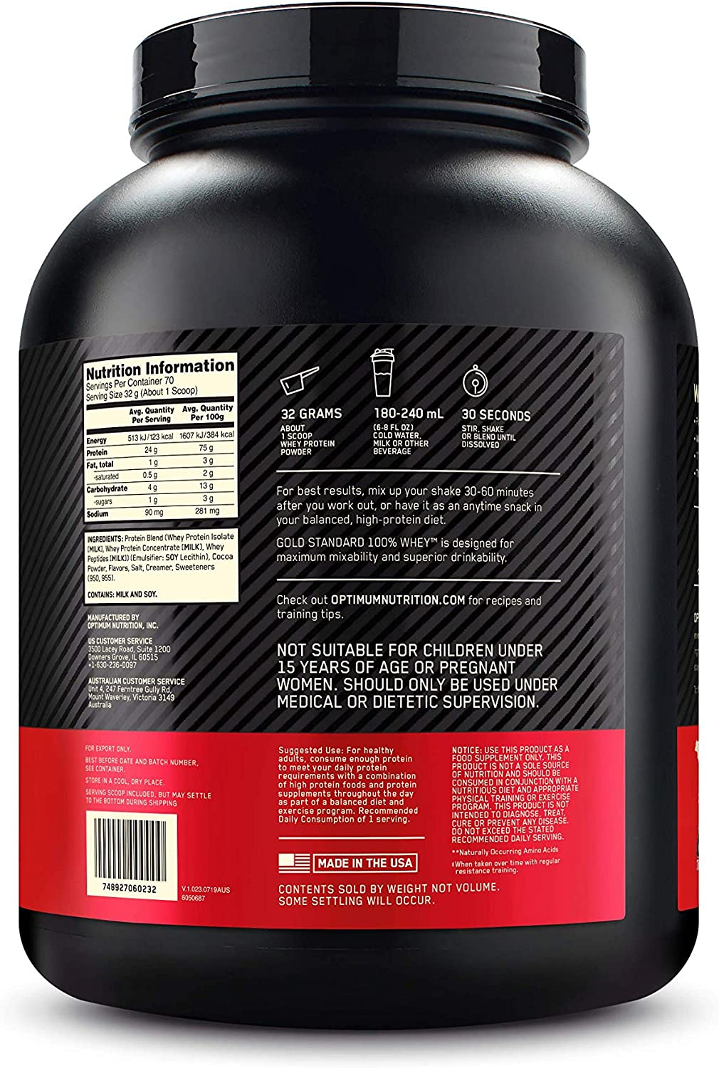 OPTIMUM NUTRITION Gold Standard 100% Whey Protein Powder, Chocolate Coconut, 2.27Kg - [2024/2025 Plastic Neck Band Packaging May Vary]