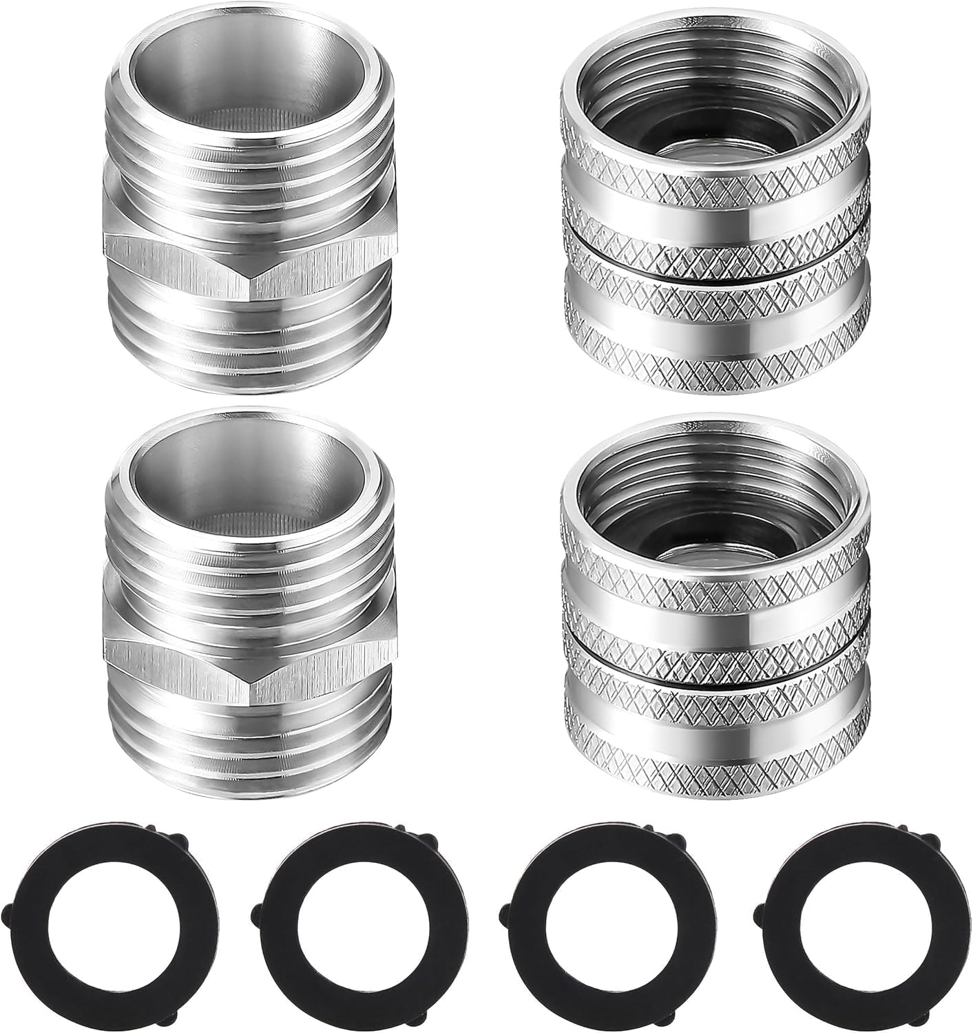 Garden Hose Adapter, Male to Male, Female to Female, 3/4 Inch Stainless Steel Connector, 4-Pack with Extra 4 Washers image number 2
