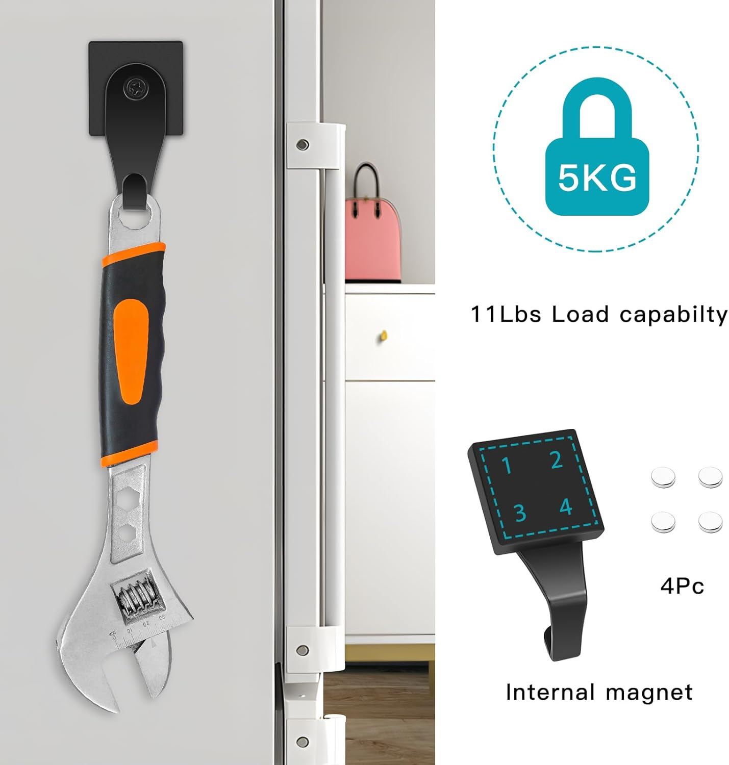 FYY Magnetic Wreath Hanger - 2 Pack Heavy Duty Magnets with Hook for Refrigerator Christmas Decoration Magnetic Hooks for Metal Front Door, Cruise Hook Hanger for Hanging Cabins Grill Coat Sqpattern 1 image number 6