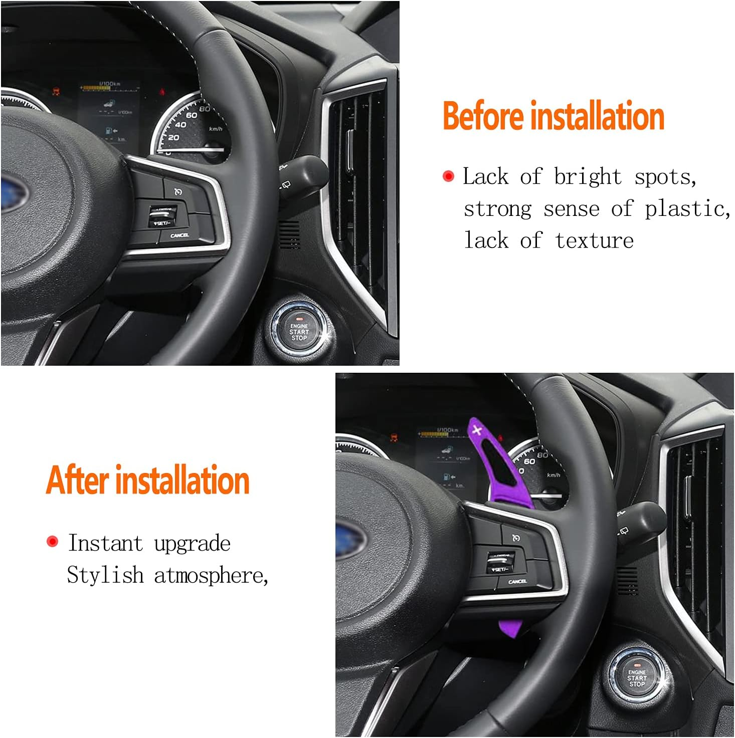 For Subaru Accessories Shift Paddles Cover Extension Steering Wheel Shifter Extended Trim for Compatible with Subaru Forester Outback XV BRZ WRX Impreza Crosstrek Legacy Aluminum Decor 2PCS) (Purple) image number 3