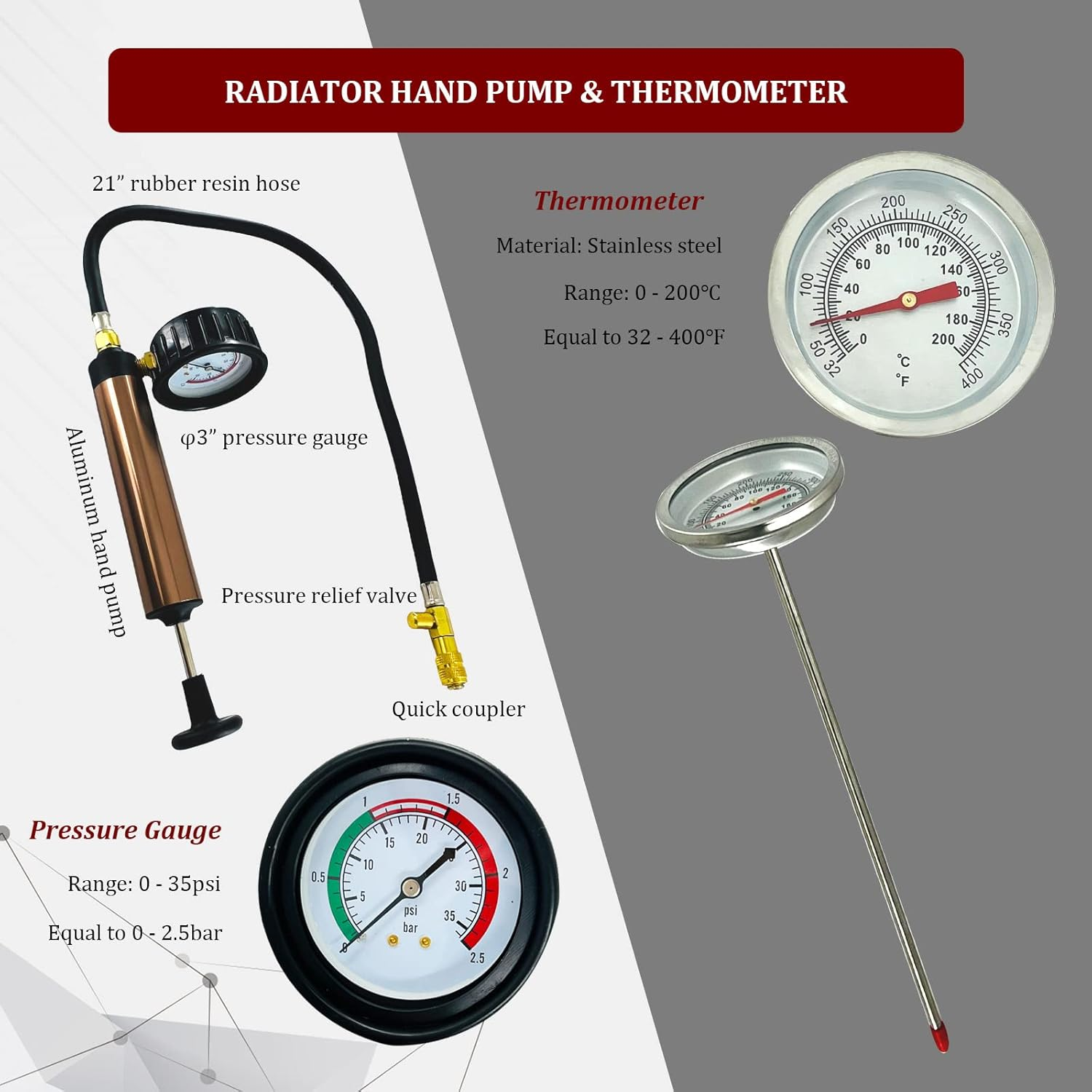 PB Motor Tech 18PCS Radiator Pressure Tester Kit, Automotive Cooling System Leak Detection Tool for Water Tanks image number 4