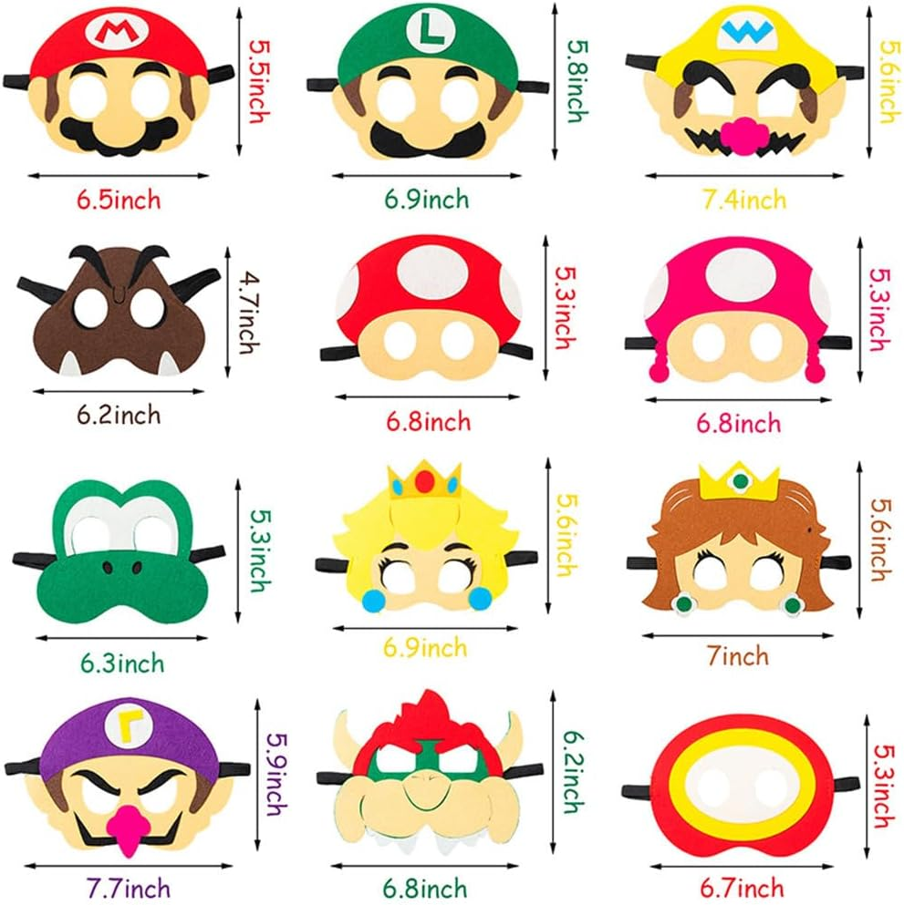 12PCS Super Mary Mask Mario Felt Masks Role Play Bros Kids Party Favors,Game Themed Party Supplies Dress up Masks Birthday Cosplay Mask Cosplay Photo Booth Prop for Boys Girls Birthday Gift image number 4