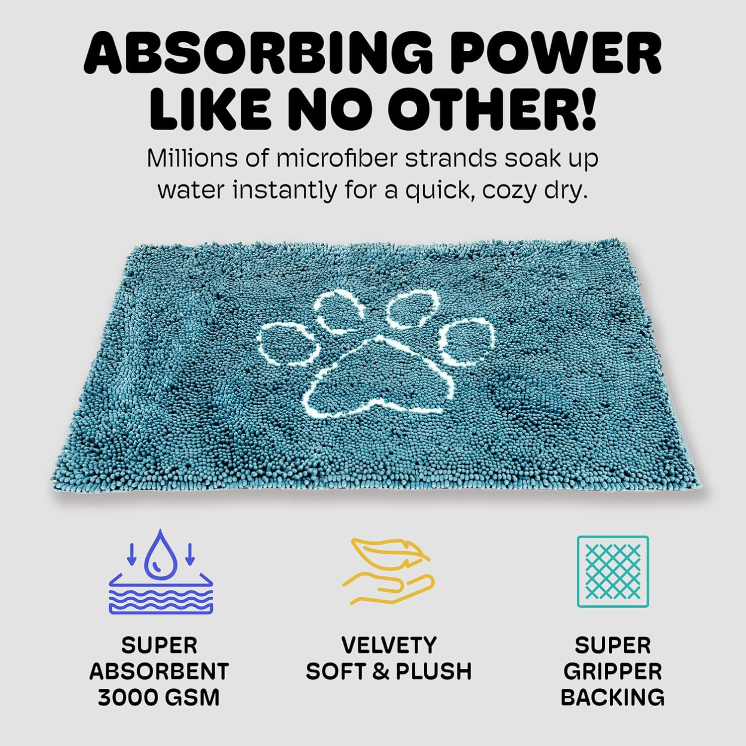 Dog Gone Smart Dirty Dog Doormat Cute Paw Print Ultra Water Absorbent Fast Drying Microfiber Small, Medium, Large and Runner Heavy Non-Skid/Slip Backing Machine Wash, Rain Snow Muddy Wet Shoes & Paws image number 6