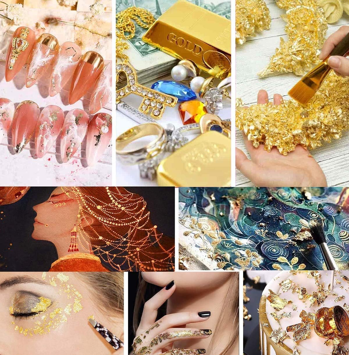 Betterjonny 45G Foil Flakes - 3 Colors Imitation Gold, Silver, Rose Gold Metallic Leaf for Decoration, Arts, Nail Painting, Gilding, Crafting image number 4