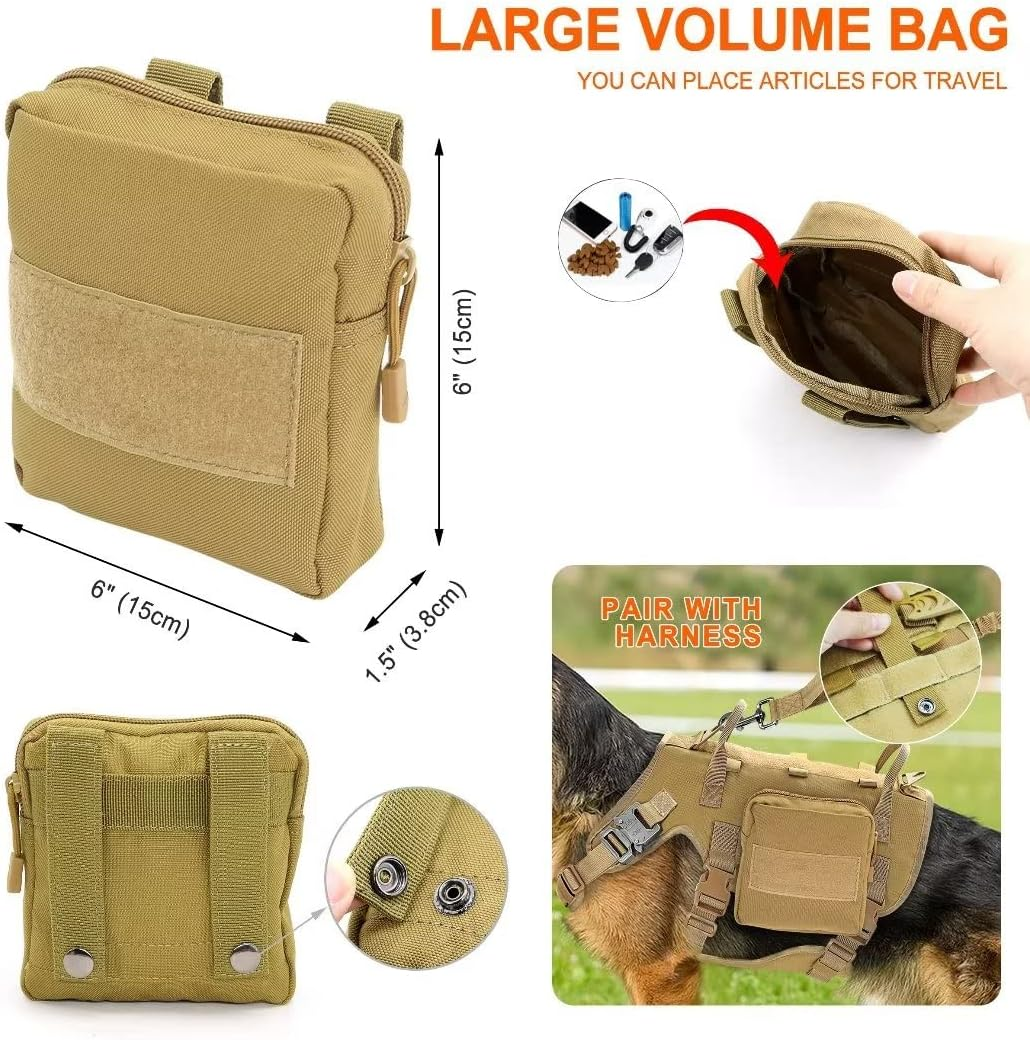 Beirui Robust Tactical Dog Harness Lead Backpacks Set with 2 Patches for Medium Large Dogs, No Pull Safety Harness, Dog Tactical Vest with 2 Metal Buckles & Handles, Brown, M image number 6