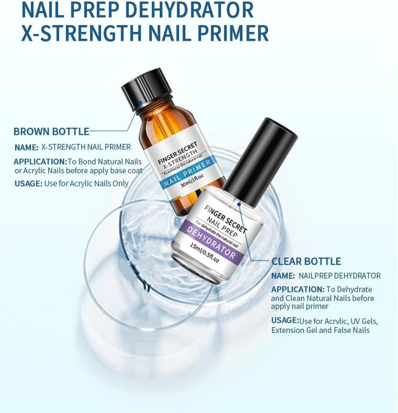 Nail Primer and Dehydrator-Professional Nail Prep Dehydrator and X-Strength Primer Set, Non-Acid Air Dry Nail Prep Kit, No Burn Fast Air Dry, for Natural Nail & UV Gels. - Nail Prepnail Primer image number 4