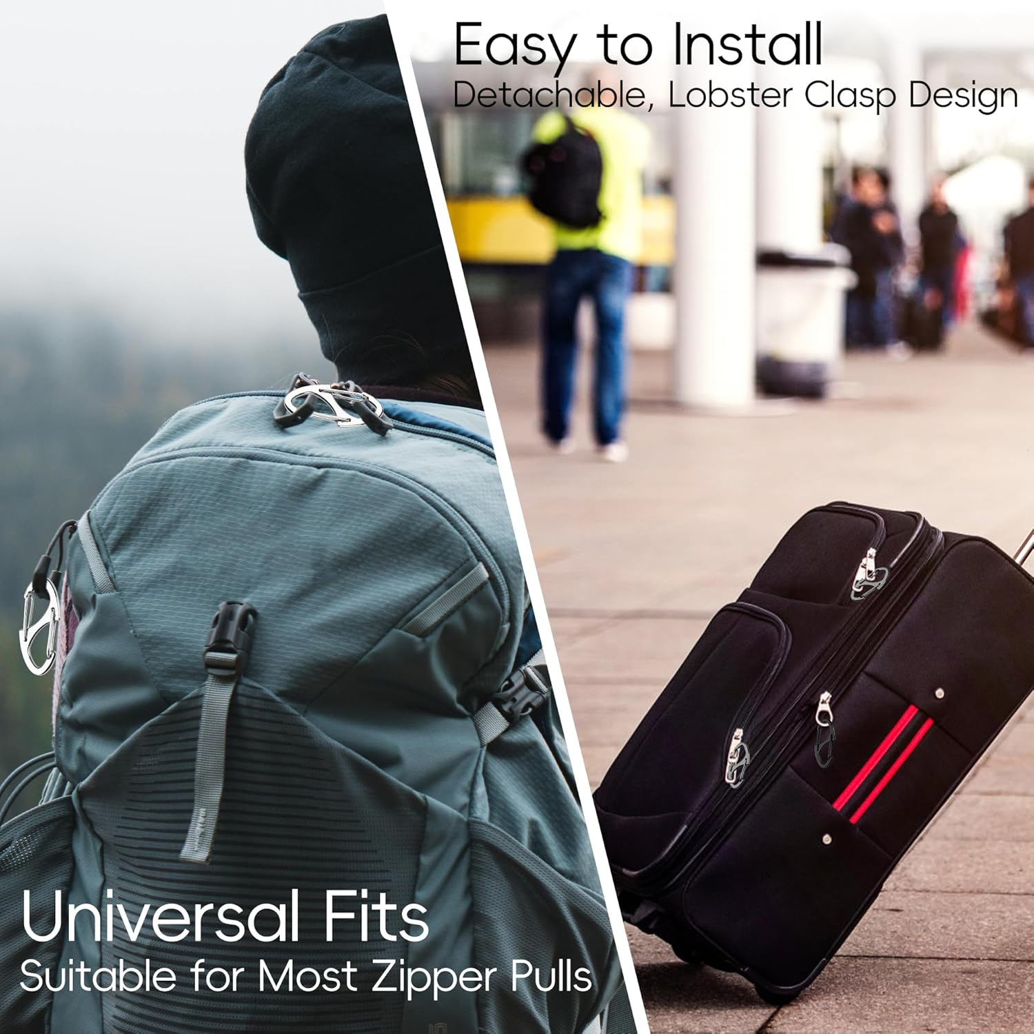 20Pcs Zipper Clips anti Theft, Zipper Pull Replacement for Backpacks, Dual S Shaped Small Carabiner Clip Theft Deterrent for Suitcase, Keep Luggage Closed, Silver and Gunmetal Black - Silvergunmetal Black image number 2