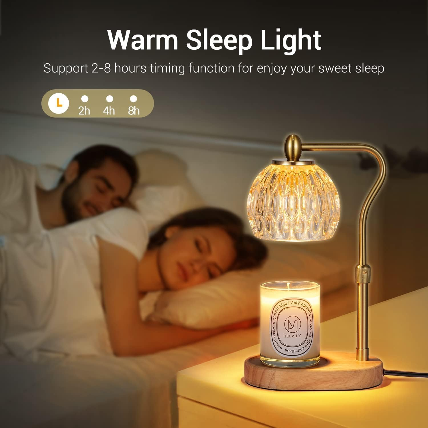 Candle Warmer Lamp with Timer & Dimmer - Height Adjustable for Scented Candles - Includes 2 50W Bulbs for Home Decor (Gold) image number 1