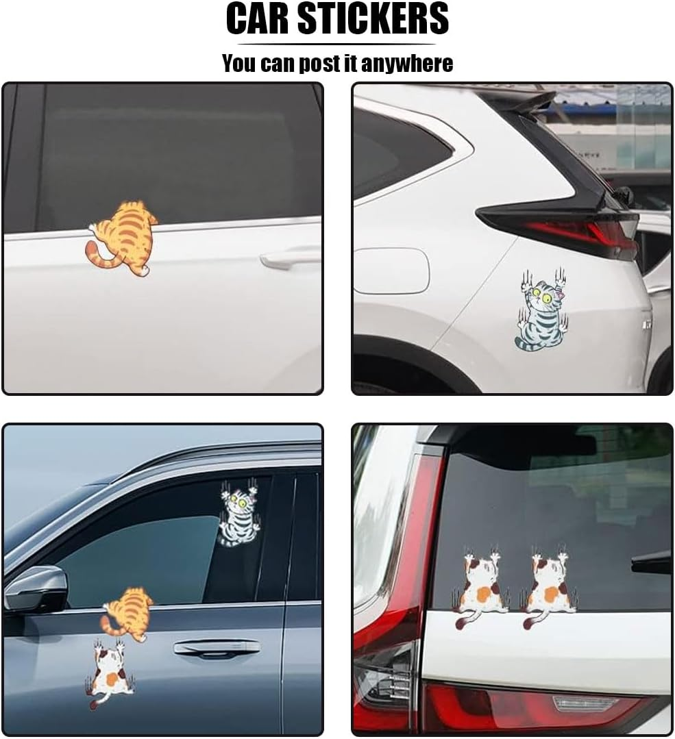 Scratch Cat Vinyl Car Sticker Decal, Climbing Cat Scratch Cover Funny Bumper Decal, Three Cute Cats Decoration Scratch Repair Sticker for Auto Truck Motorcycle Wall Window (Medium) image number 1